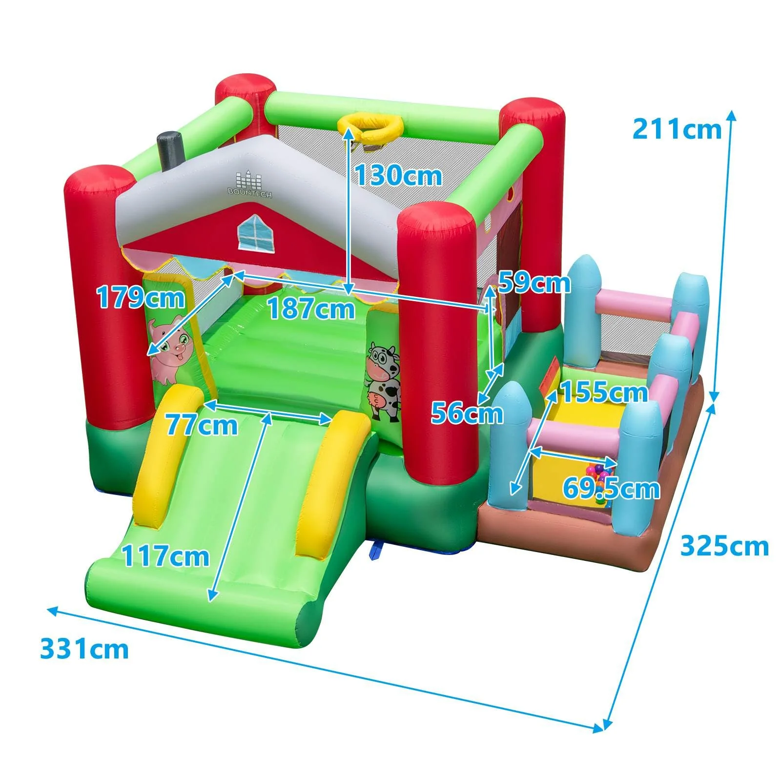 Inflatable Bounce House, 4-in-1 Farm Themed Jumping Castle with Slide - Image 9