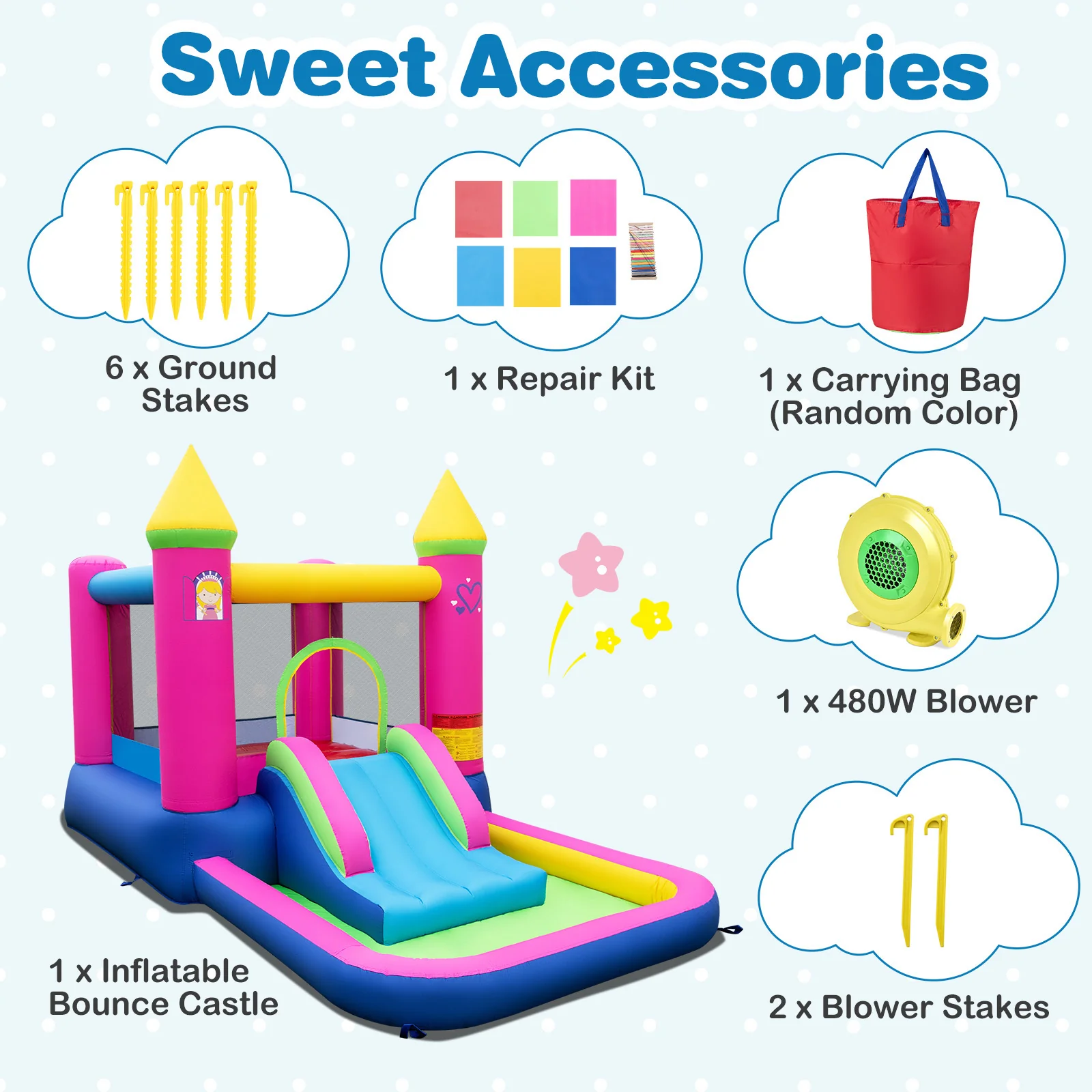 Inflatable Bounce House, 4-in-1 Kids Princess-themed Bouncer for Yard, Lawn, Party - Image 10