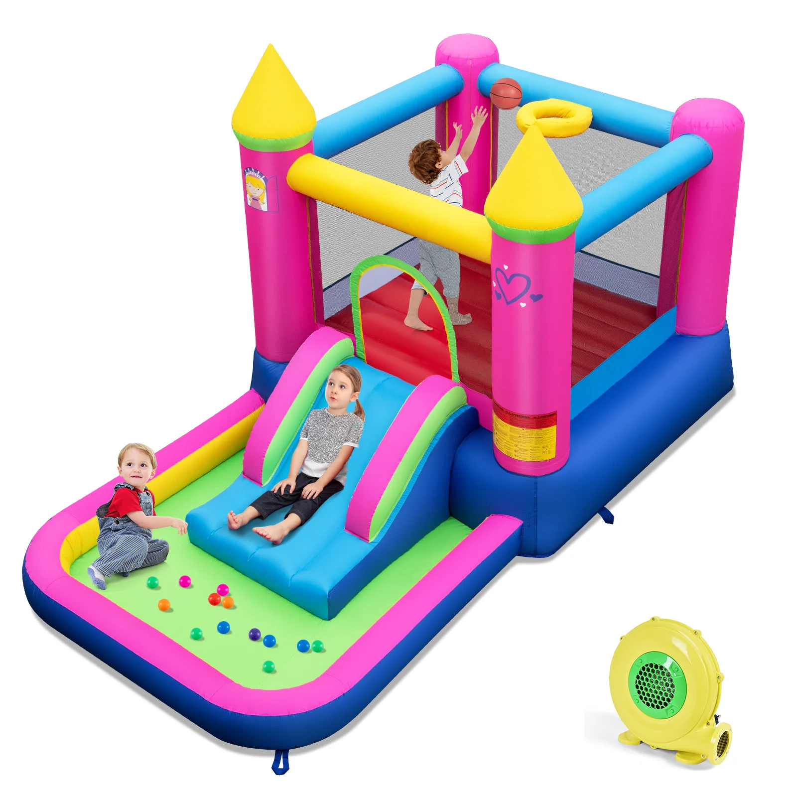 Inflatable Bounce House, 4-in-1 Kids Princess-themed Bouncer for Yard, Lawn, Party - Image 11