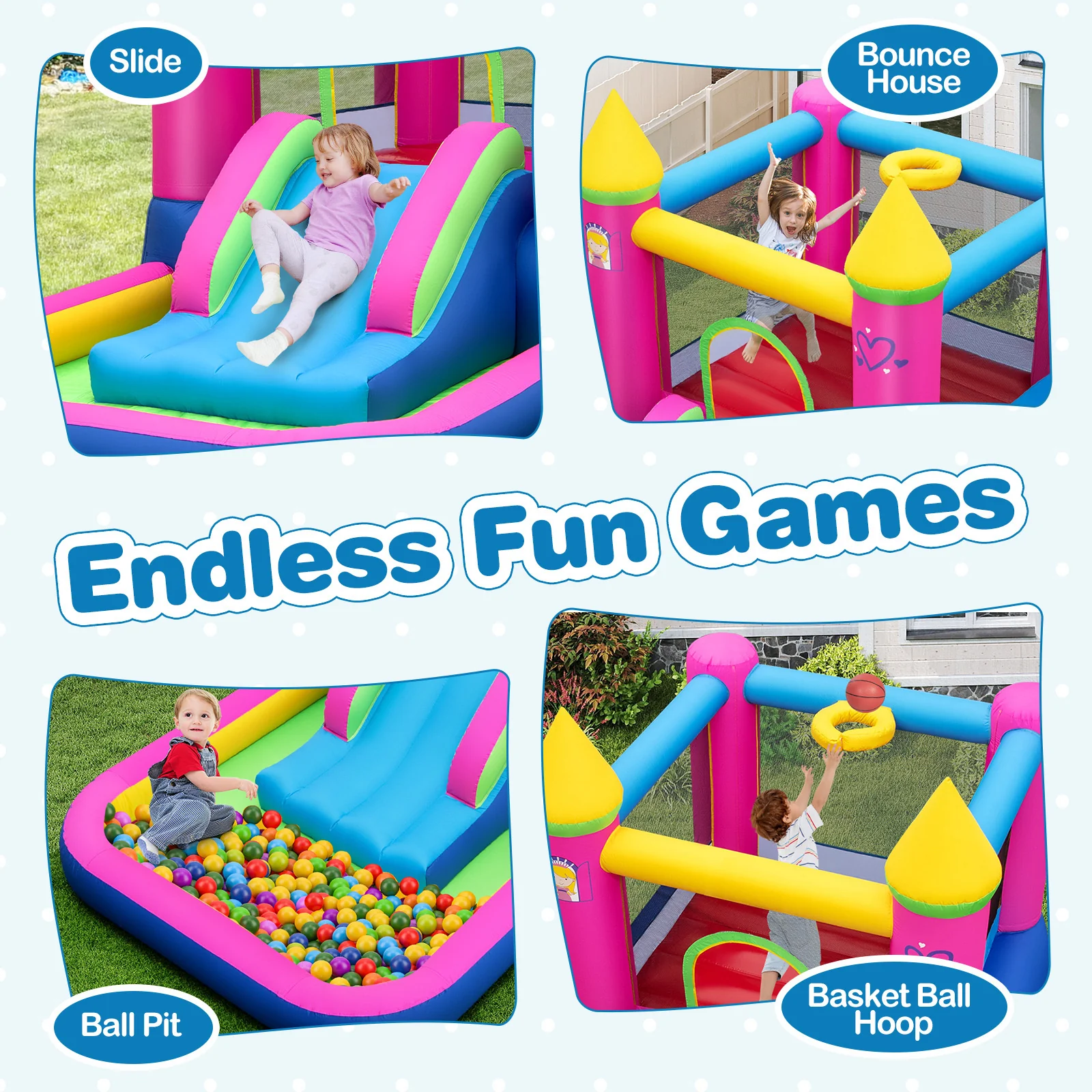 Inflatable Bounce House, 4-in-1 Kids Princess-themed Bouncer for Yard, Lawn, Party - Image 3