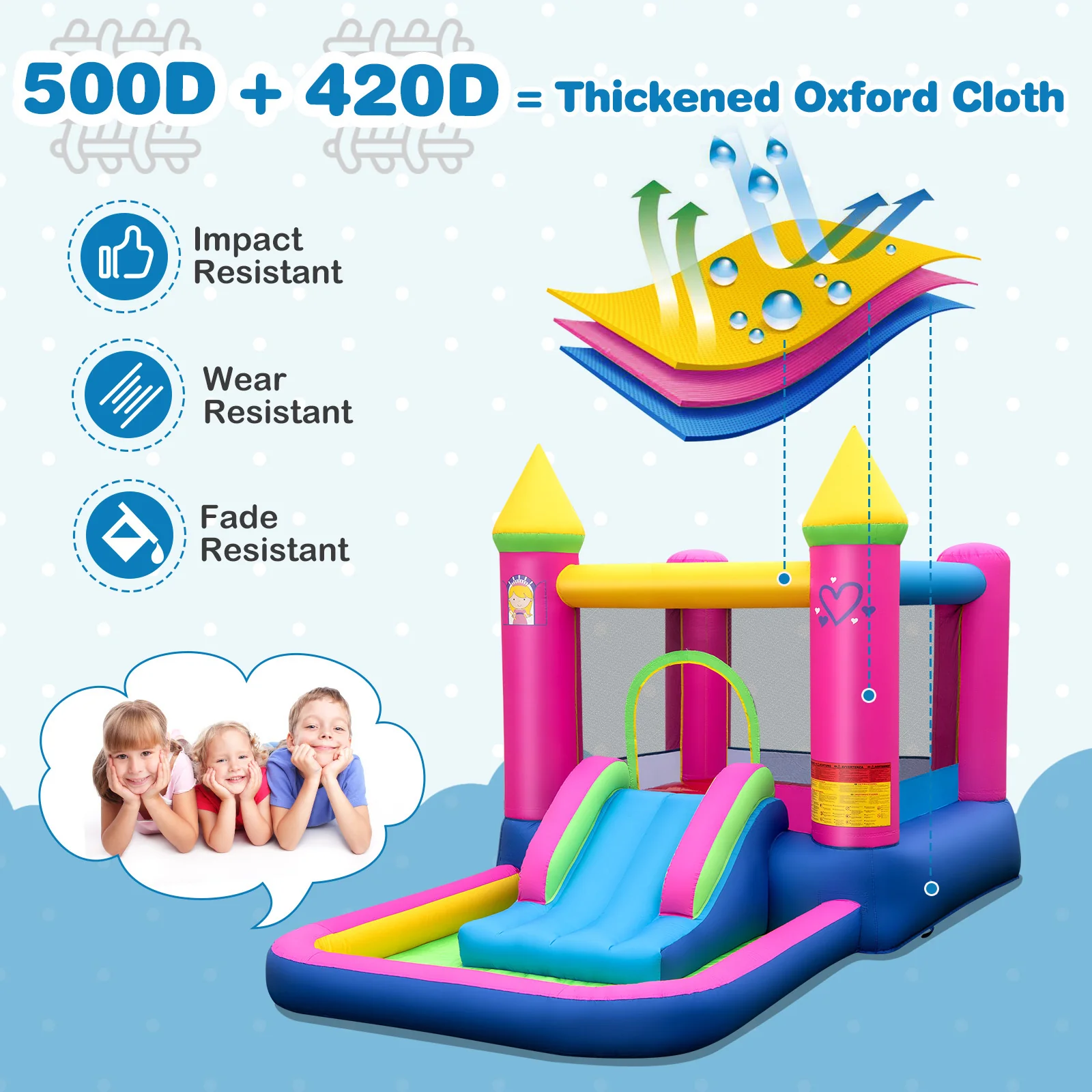 Inflatable Bounce House, 4-in-1 Kids Princess-themed Bouncer for Yard, Lawn, Party - Image 6