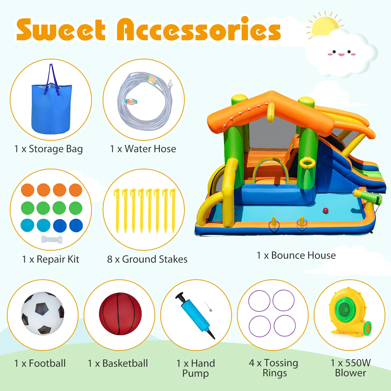 Inflatable Bounce House, 8-In-1 Multifunctional Water Park with Slide - Image 10