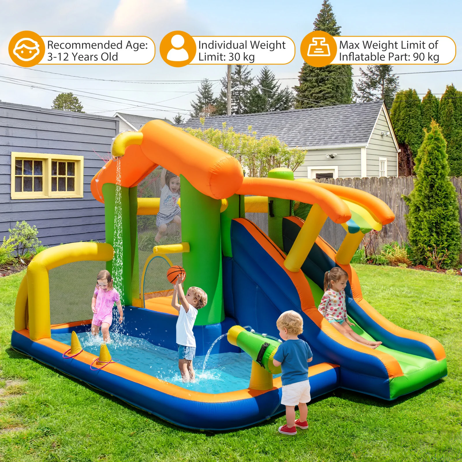 Inflatable Bounce House, 8-In-1 Multifunctional Water Park with Slide - Image 3