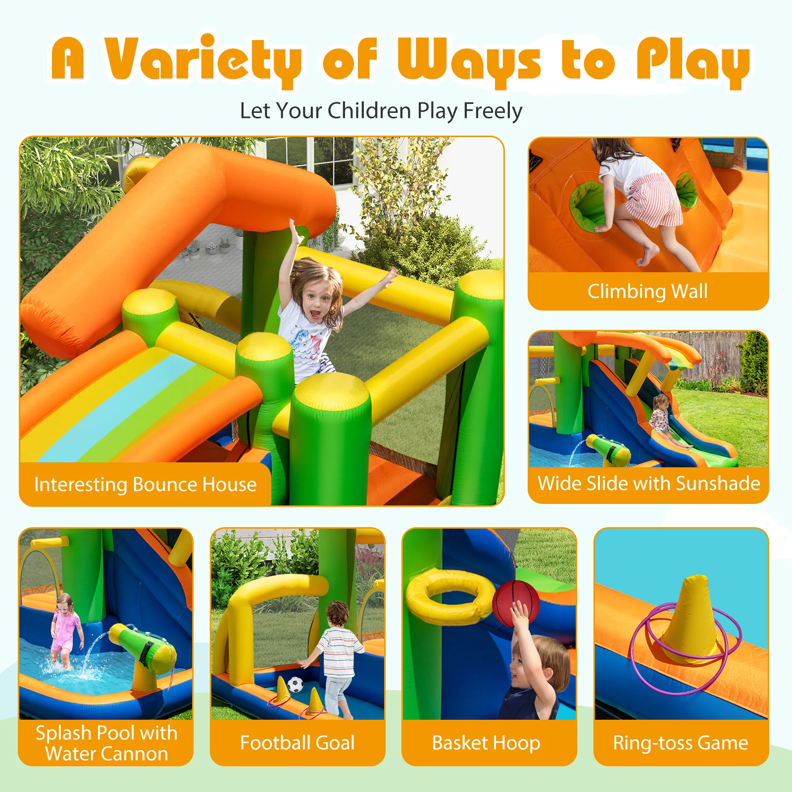 Inflatable Bounce House, 8-In-1 Multifunctional Water Park with Slide - Image 5