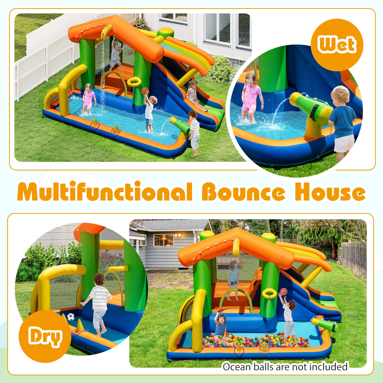 Inflatable Bounce House, 8-In-1 Multifunctional Water Park with Slide - Image 7