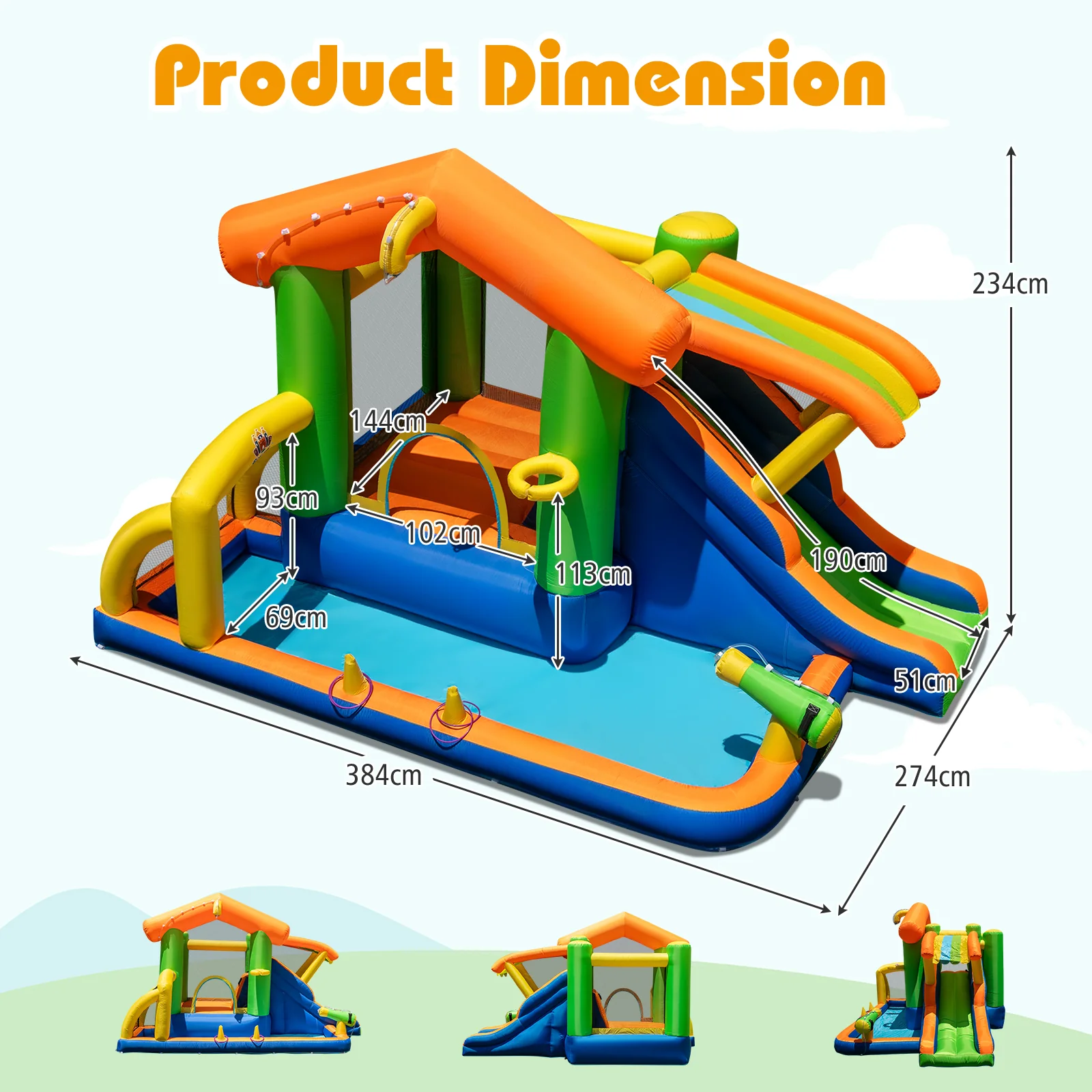 Inflatable Bounce House, 8-In-1 Multifunctional Water Park with Slide - Image 8