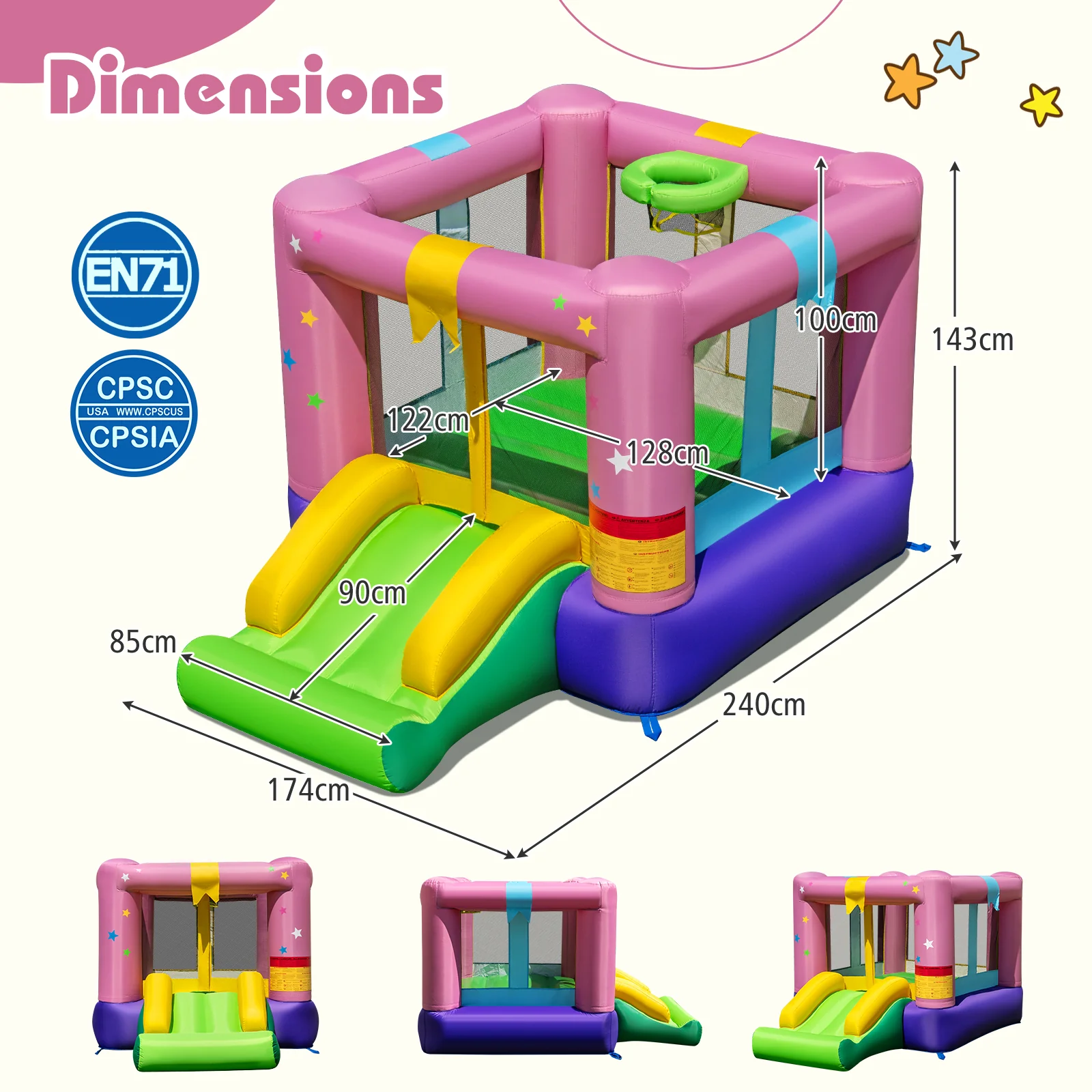Inflatable Bounce House, Kids Bouncy Castle with Slide & Basketball Rim - Image 4