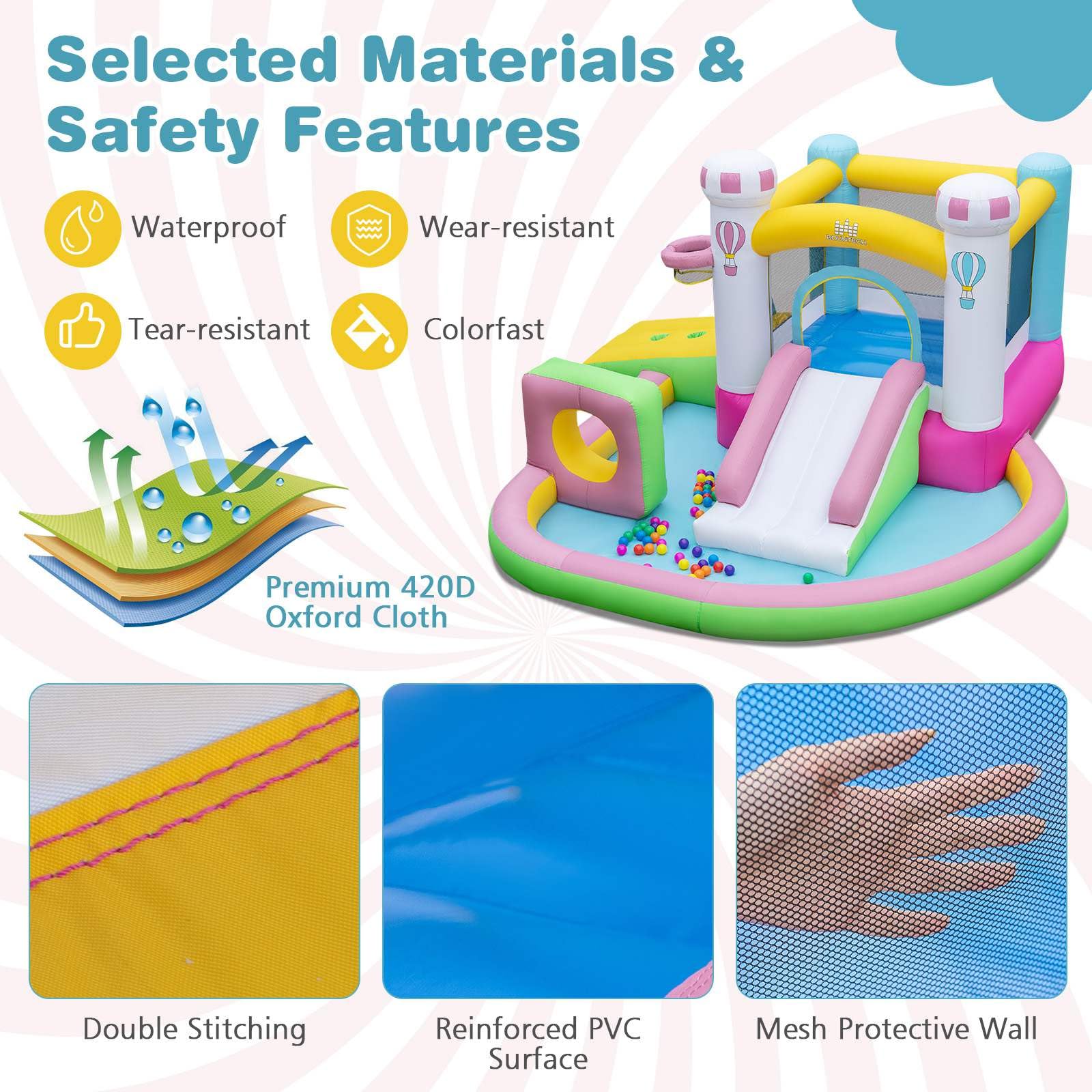 Inflatable Bounce House, Kids Jumping Castle w/Slide - Image 4