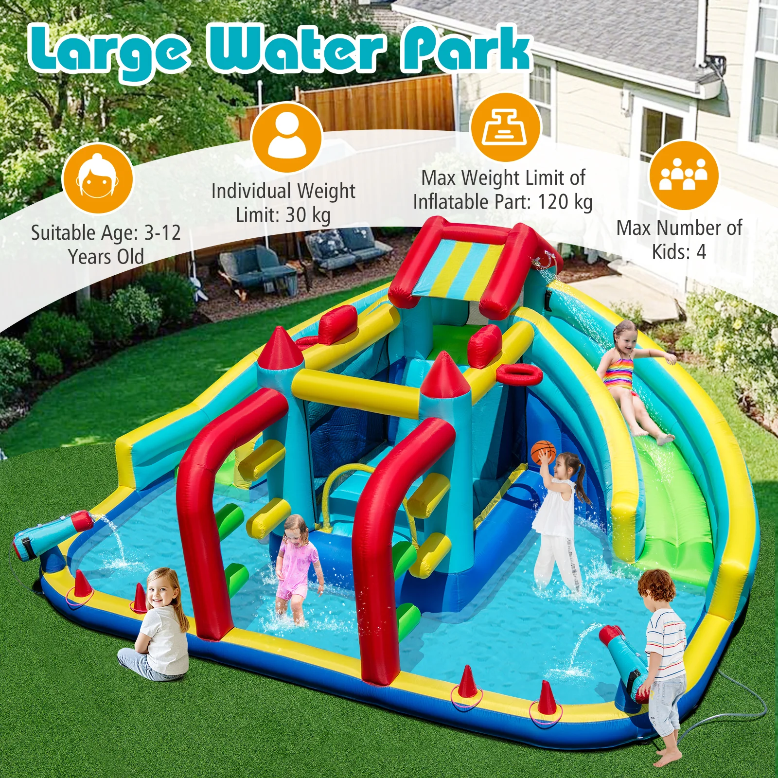 Inflatable Double Water Slide Park, Giant Bouncy Castle - Image 9
