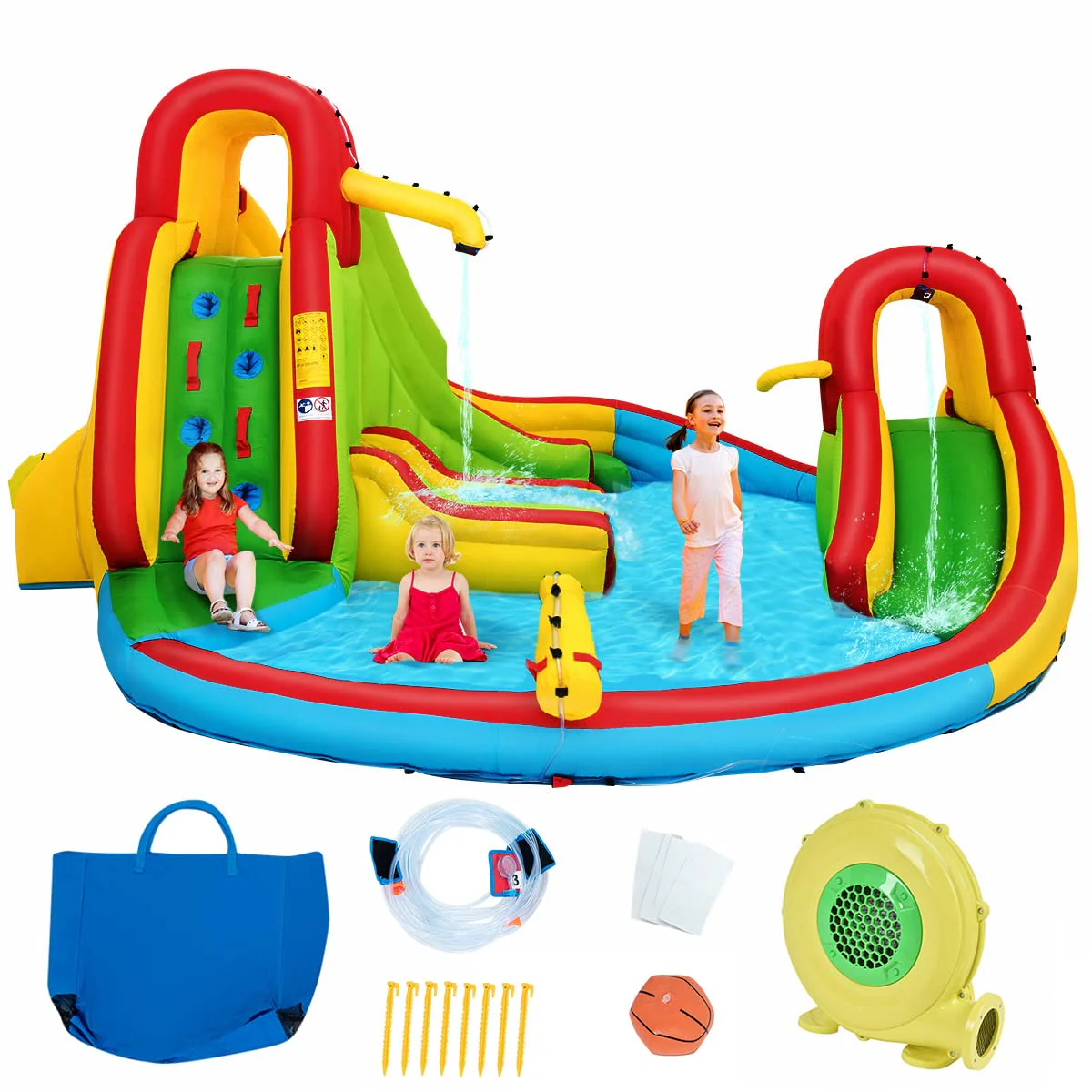 Inflatable Water Park Jumping Castle, Kids Jumping Bounce House w/ Large Splash Pool, Slides - Image 10