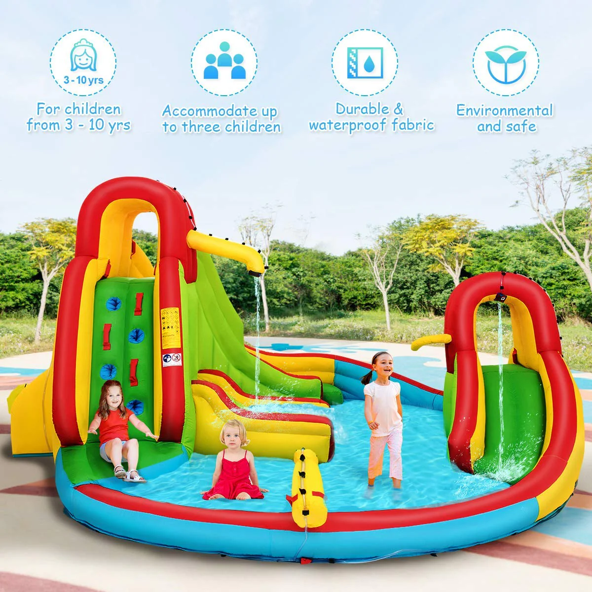 Inflatable Water Park Jumping Castle, Kids Jumping Bounce House w/ Large Splash Pool, Slides - Image 4