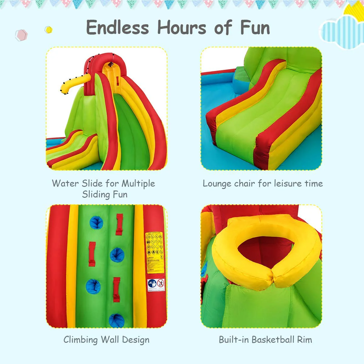 Inflatable Water Park Jumping Castle, Kids Jumping Bounce House w/ Large Splash Pool, Slides - Image 6