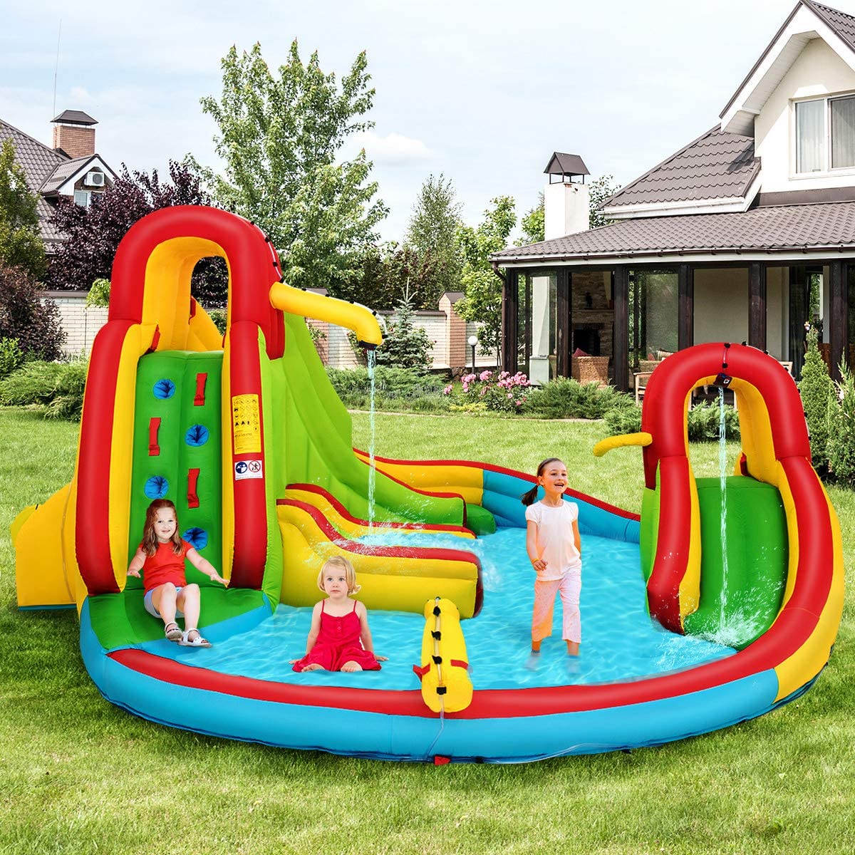 Inflatable Water Park Jumping Castle, Kids Jumping Bounce House w/ Large Splash Pool, Slides - Image 8