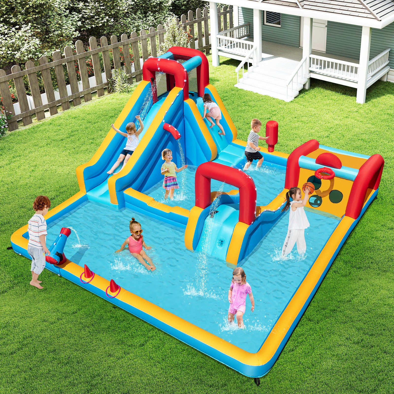 Inflatable Water Park, Water Slide with Climbing Wall Jumping House for Birthday Party - Image 2