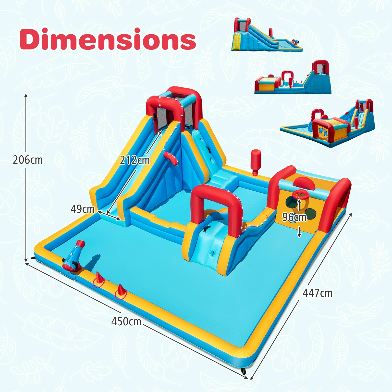 Inflatable Water Park, Water Slide with Climbing Wall Jumping House for Birthday Party - Image 9