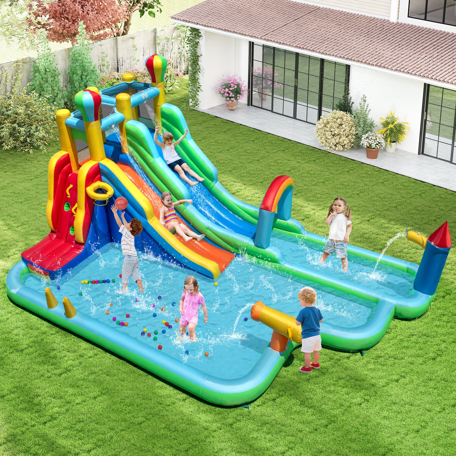 Inflatable Water Park, Wet Dry Combo Bouncy Castle for Birthday Party - Image 2
