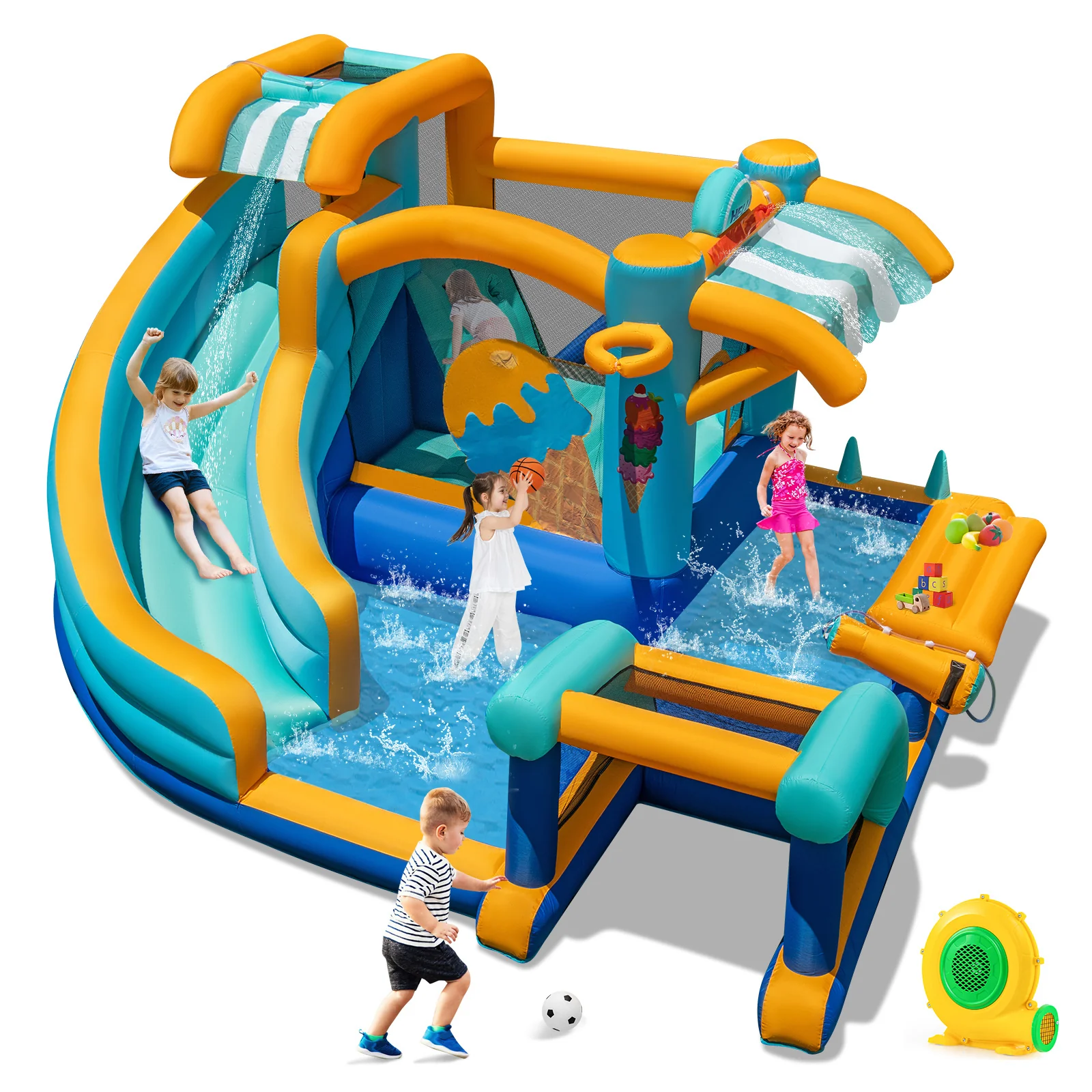 Inflatable Water Park with Market Stand, Water Slide with Climbing Wall for Birthday Party - Image 10