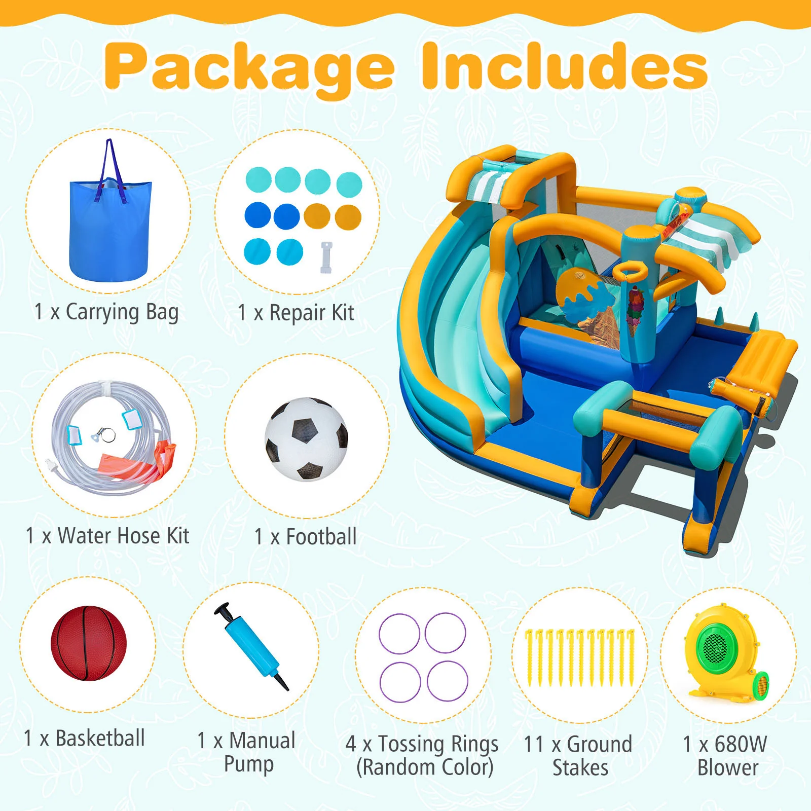 Inflatable Water Park with Market Stand, Water Slide with Climbing Wall for Birthday Party - Image 11
