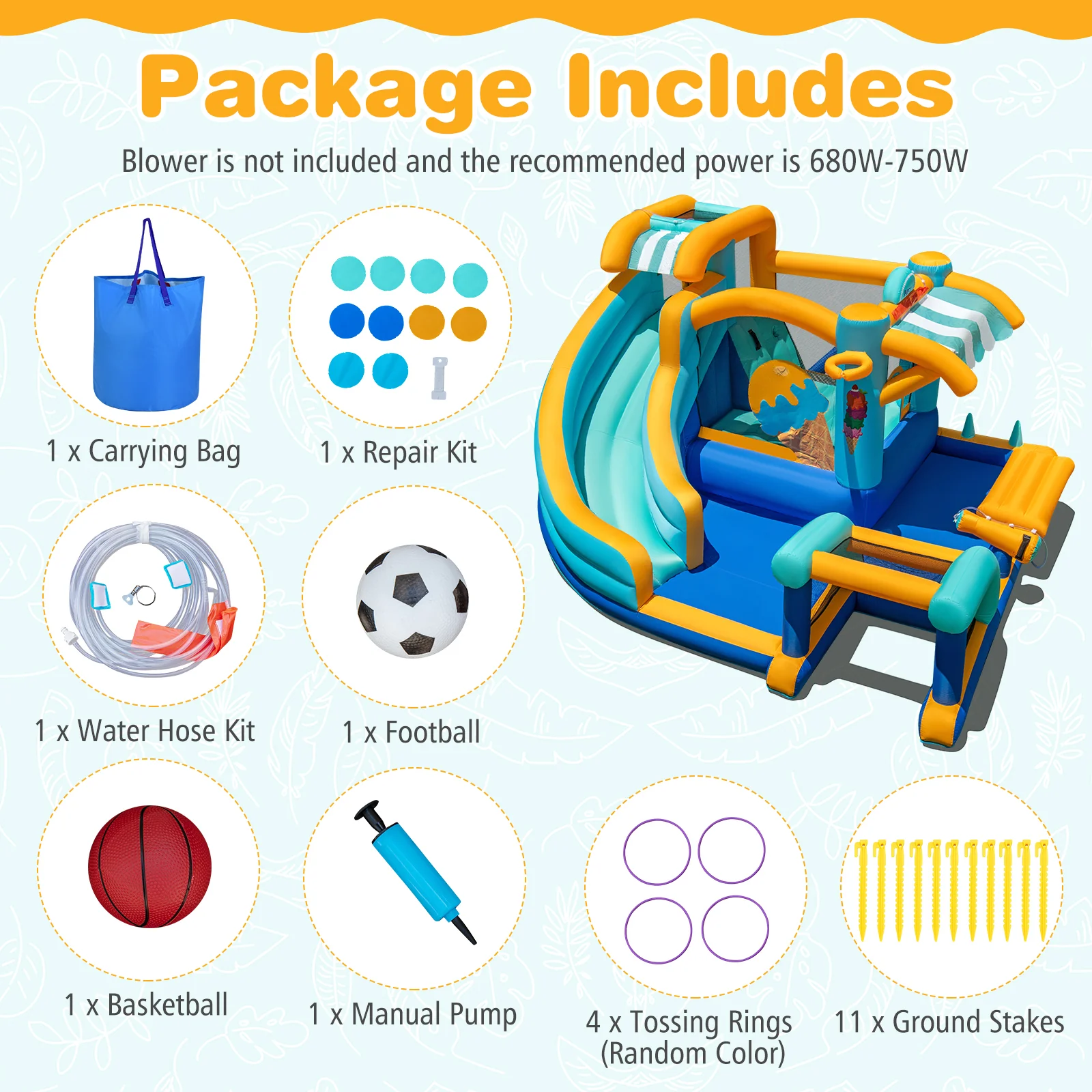 Inflatable Water Park with Market Stand, Water Slide with Climbing Wall for Birthday Party - Image 3
