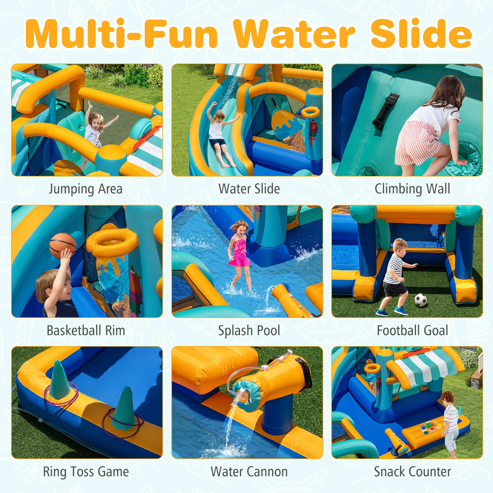 Inflatable Water Park with Market Stand, Water Slide with Climbing Wall for Birthday Party - Image 4