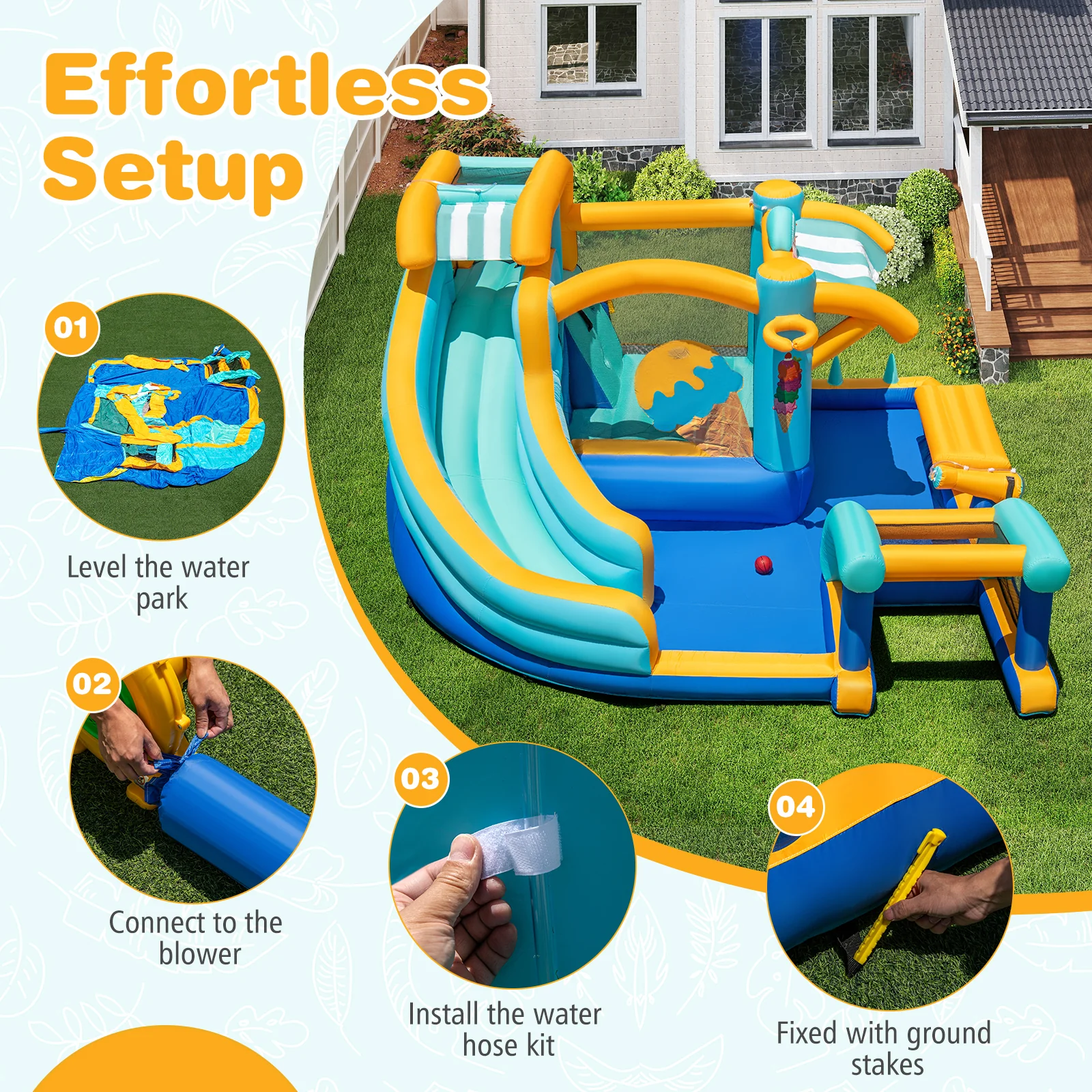 Inflatable Water Park with Market Stand, Water Slide with Climbing Wall for Birthday Party - Image 5