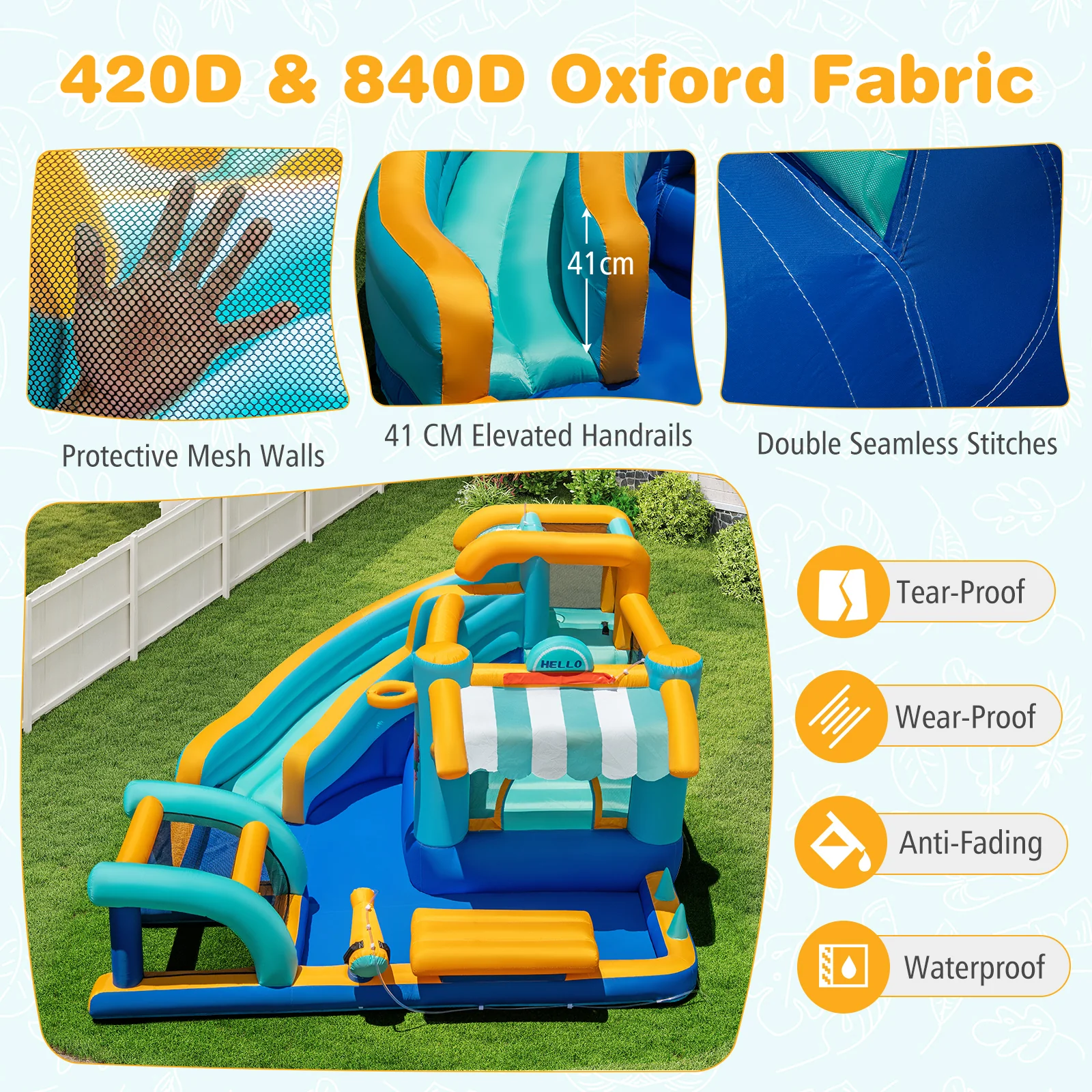 Inflatable Water Park with Market Stand, Water Slide with Climbing Wall for Birthday Party - Image 6