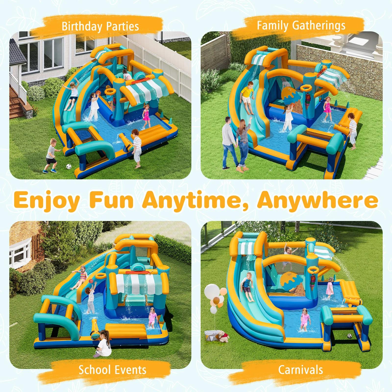 Inflatable Water Park with Market Stand, Water Slide with Climbing Wall for Birthday Party - Image 7