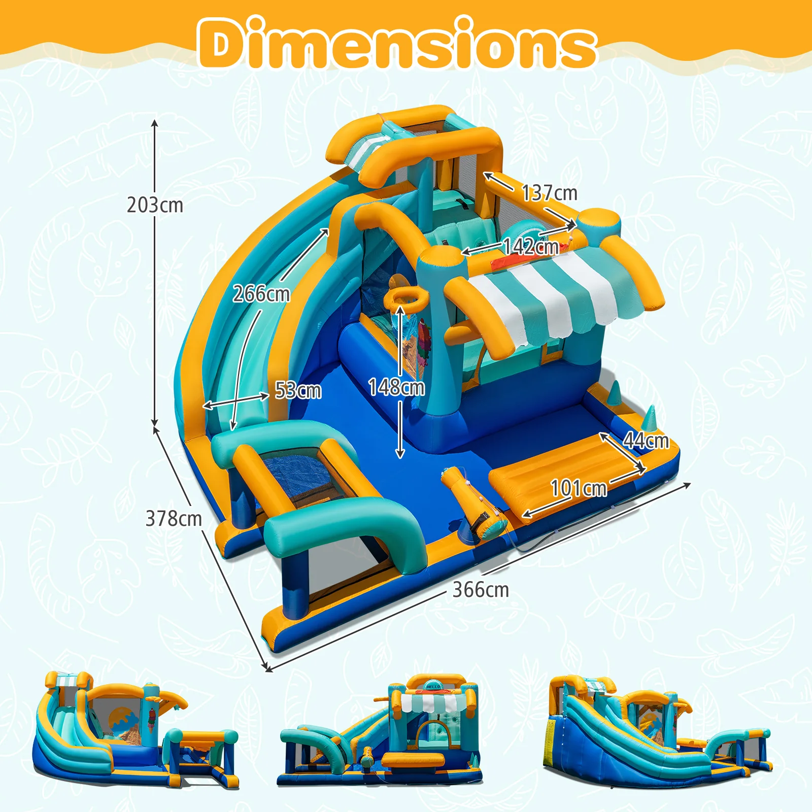 Inflatable Water Park with Market Stand, Water Slide with Climbing Wall for Birthday Party - Image 8