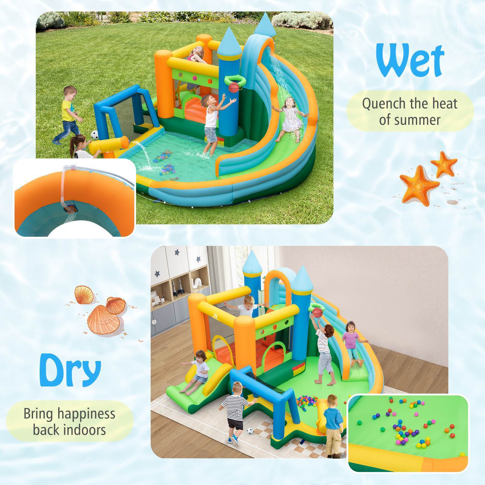 Inflatable Water Slide Blowup Water Park with Dual Slides Wet Dry Bounce House - Image 5