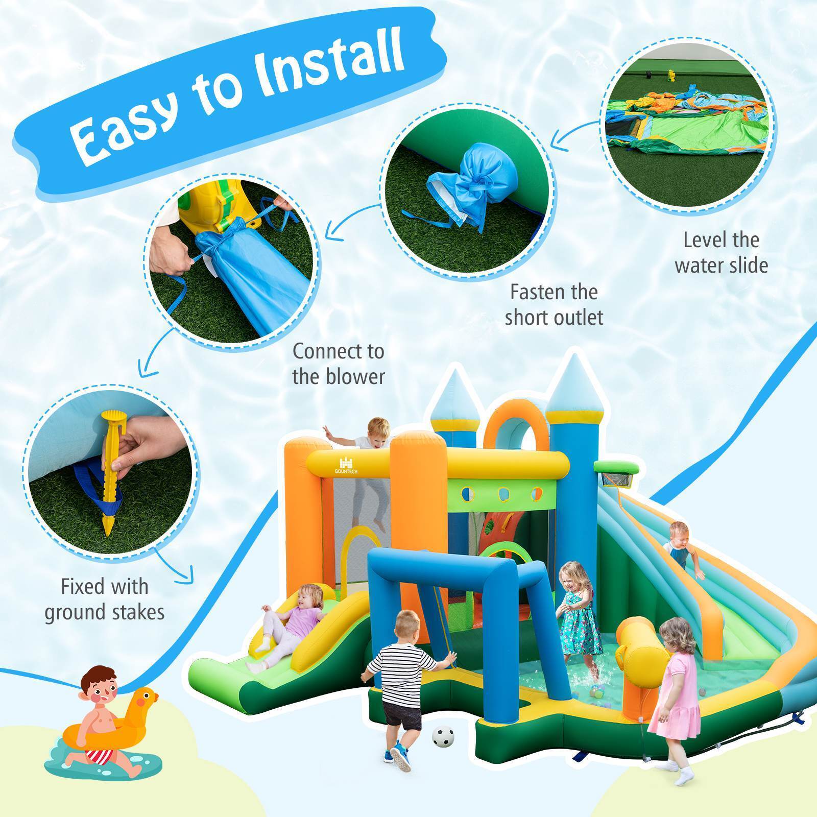 Inflatable Water Slide Blowup Water Park with Dual Slides Wet Dry Bounce House - Image 6