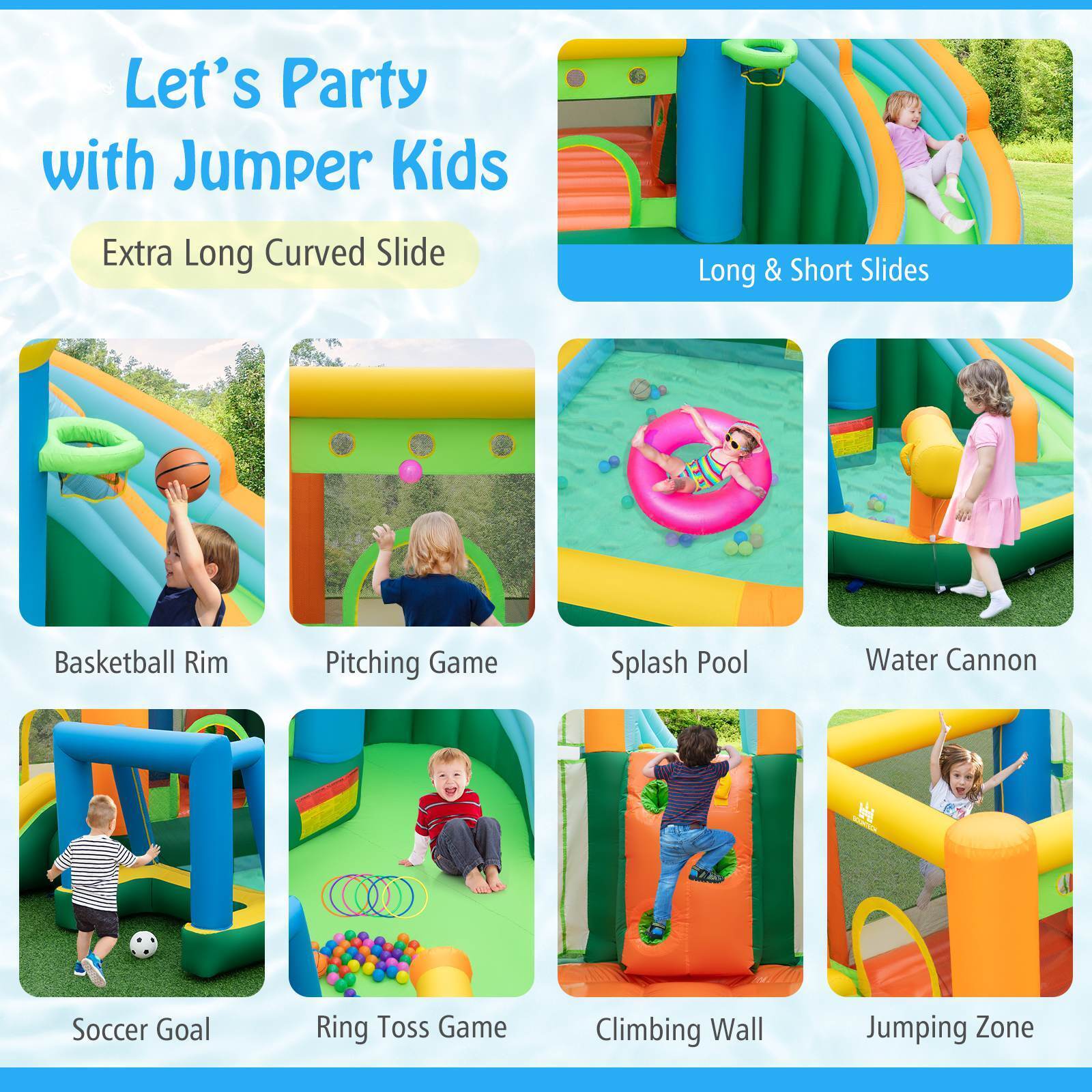 Inflatable Water Slide Blowup Water Park with Dual Slides Wet Dry Bounce House - Image 9