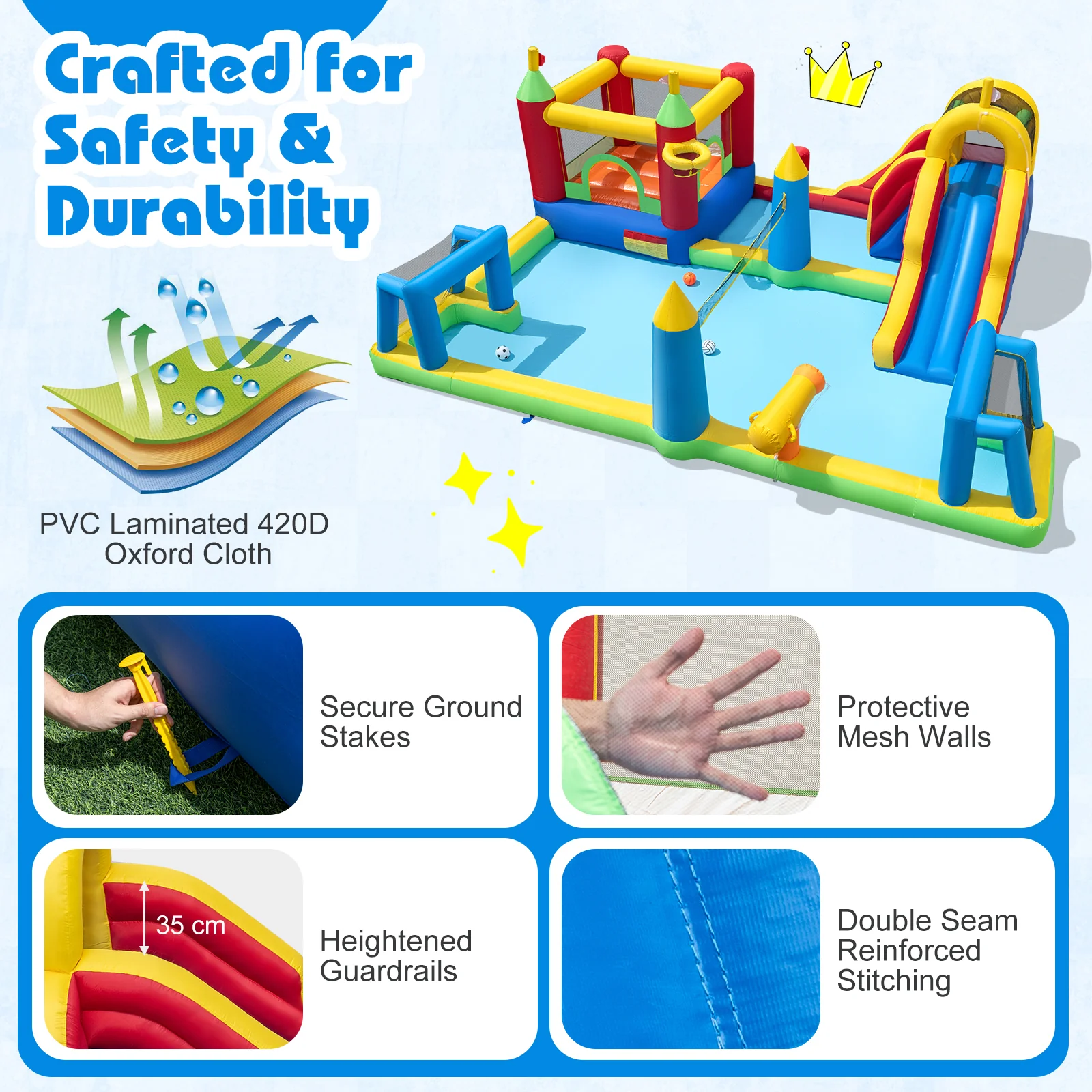 Inflatable Water Slide Bounce House, 9-in-1 Jumping Castle with Climbing Wall - Image 6