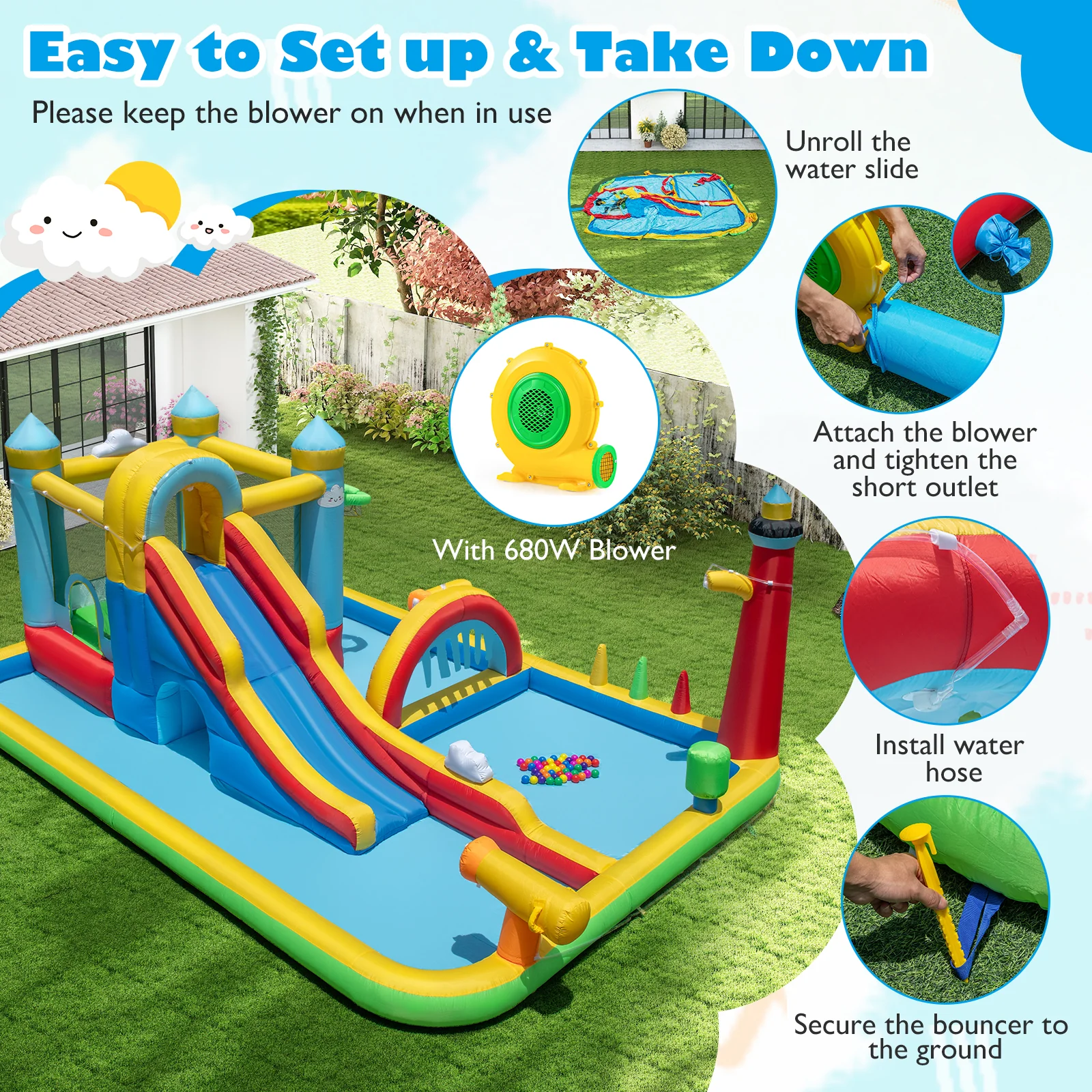 Inflatable Water Slide, Giant Water Park, Outdoor Wet & Dry Combo Bouncy for Yard Lawn - Image 11