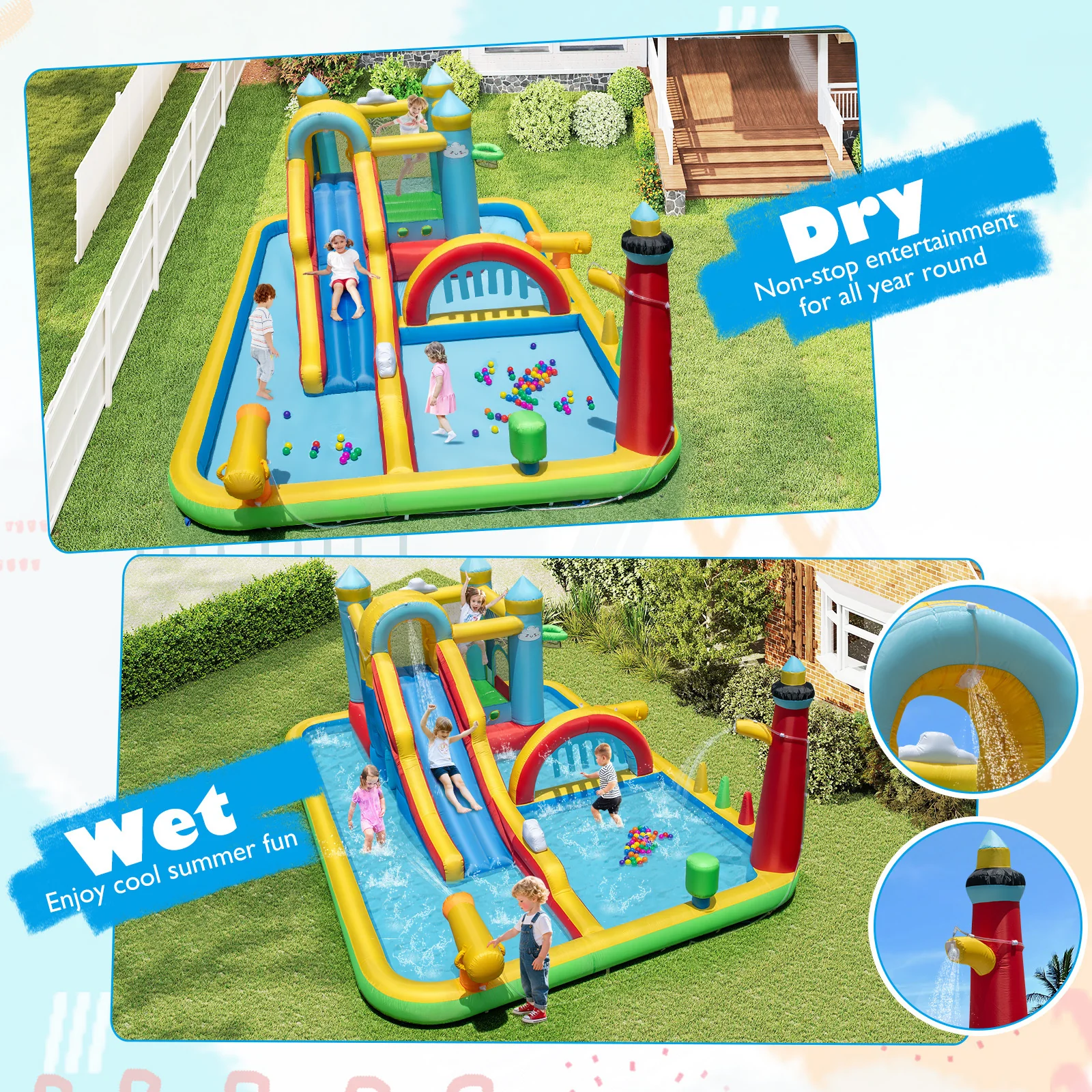Inflatable Water Slide, Giant Water Park, Outdoor Wet & Dry Combo Bouncy for Yard Lawn - Image 4