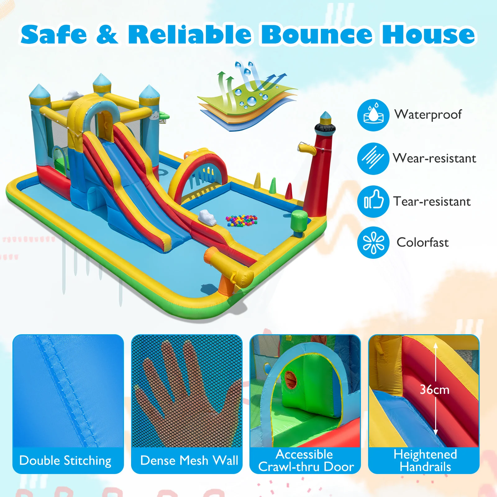 Inflatable Water Slide, Giant Water Park, Outdoor Wet & Dry Combo Bouncy for Yard Lawn - Image 5