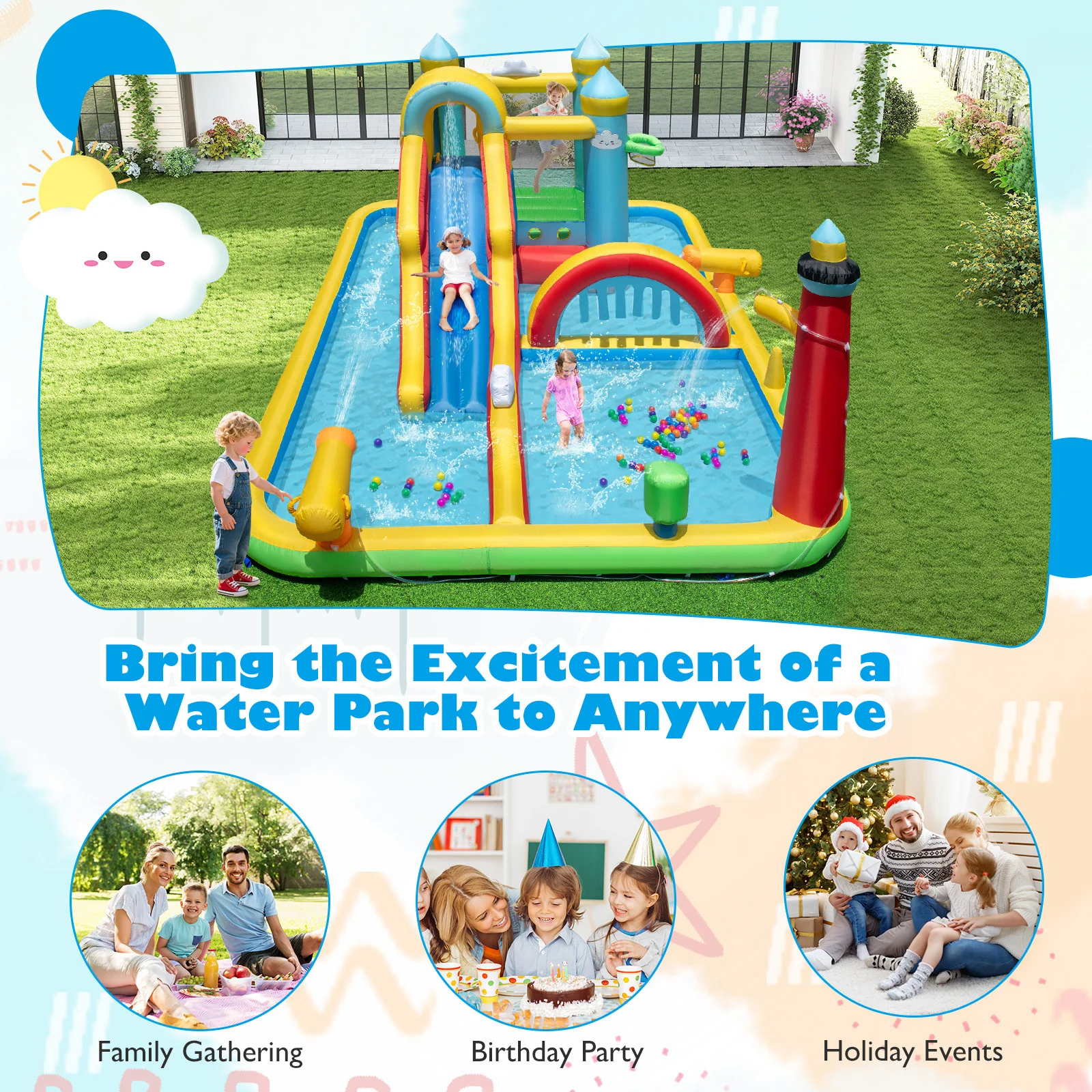 Inflatable Water Slide, Giant Water Park, Outdoor Wet & Dry Combo Bouncy for Yard Lawn - Image 7