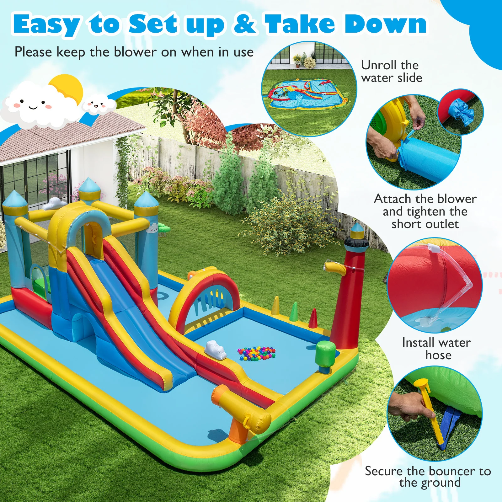 Inflatable Water Slide, Giant Water Park, Outdoor Wet & Dry Combo Bouncy for Yard Lawn - Image 8