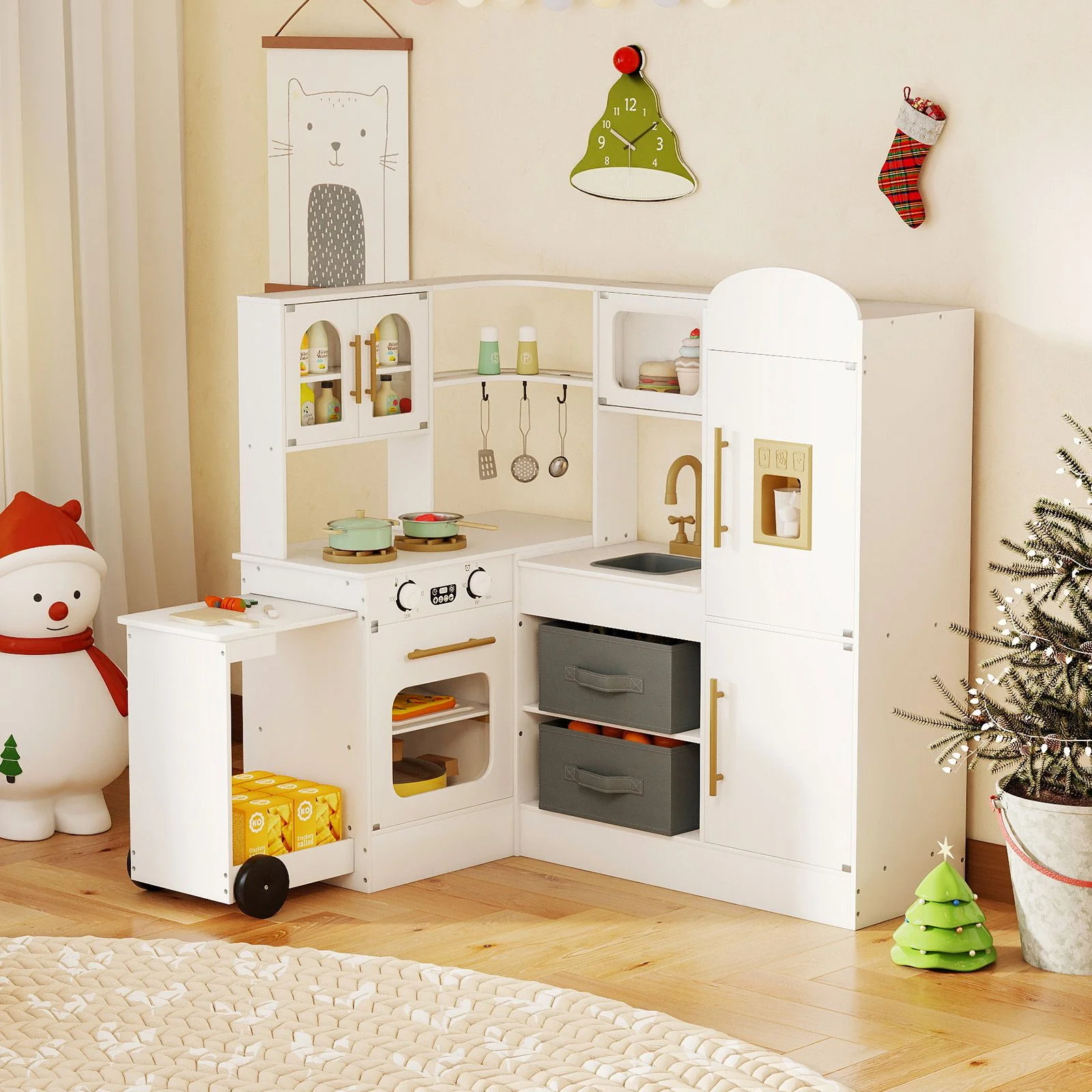 Interactive Wooden Playset with Retractable Countertop for Ages 3+ - Image 2