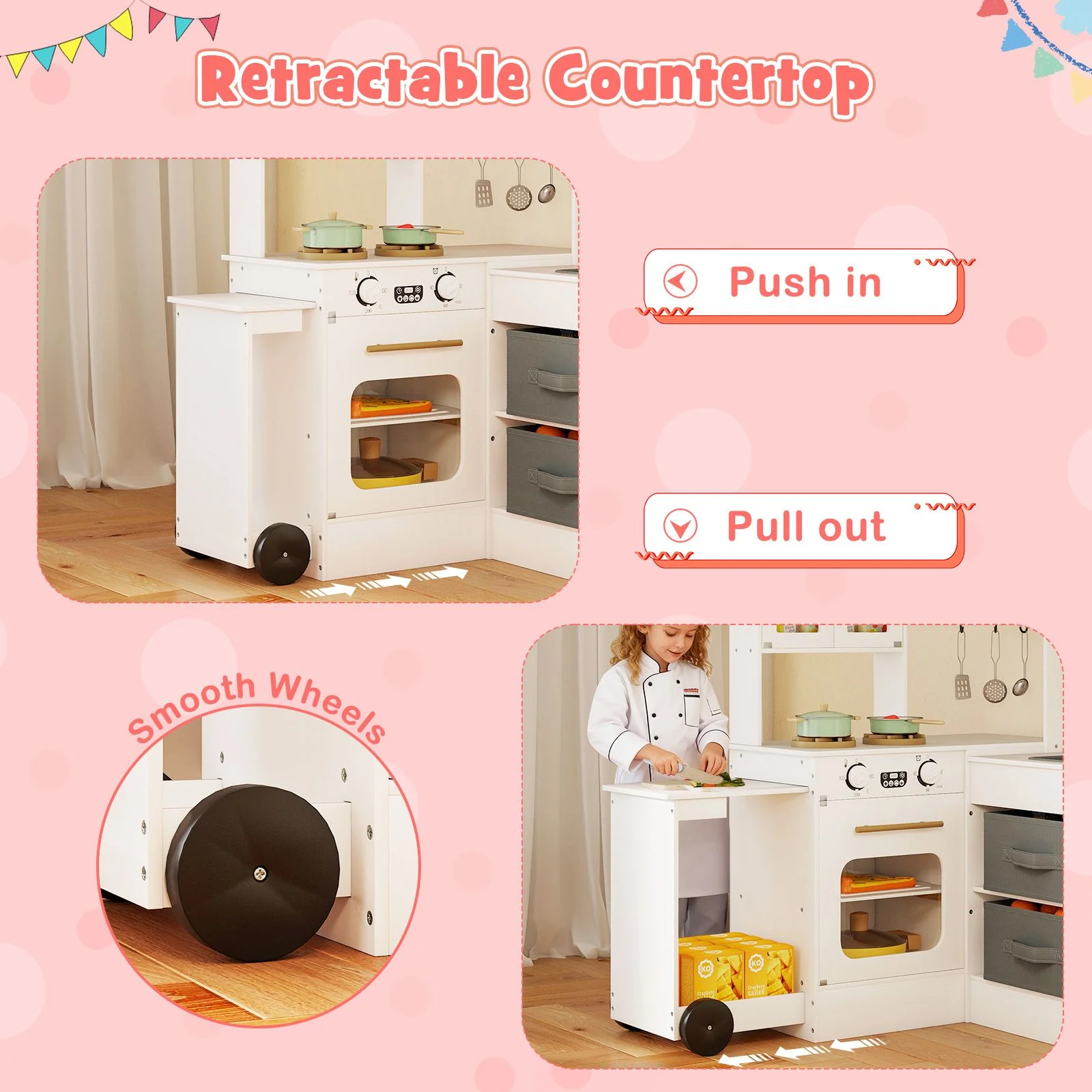 Interactive Wooden Playset with Retractable Countertop for Ages 3+ - Image 8