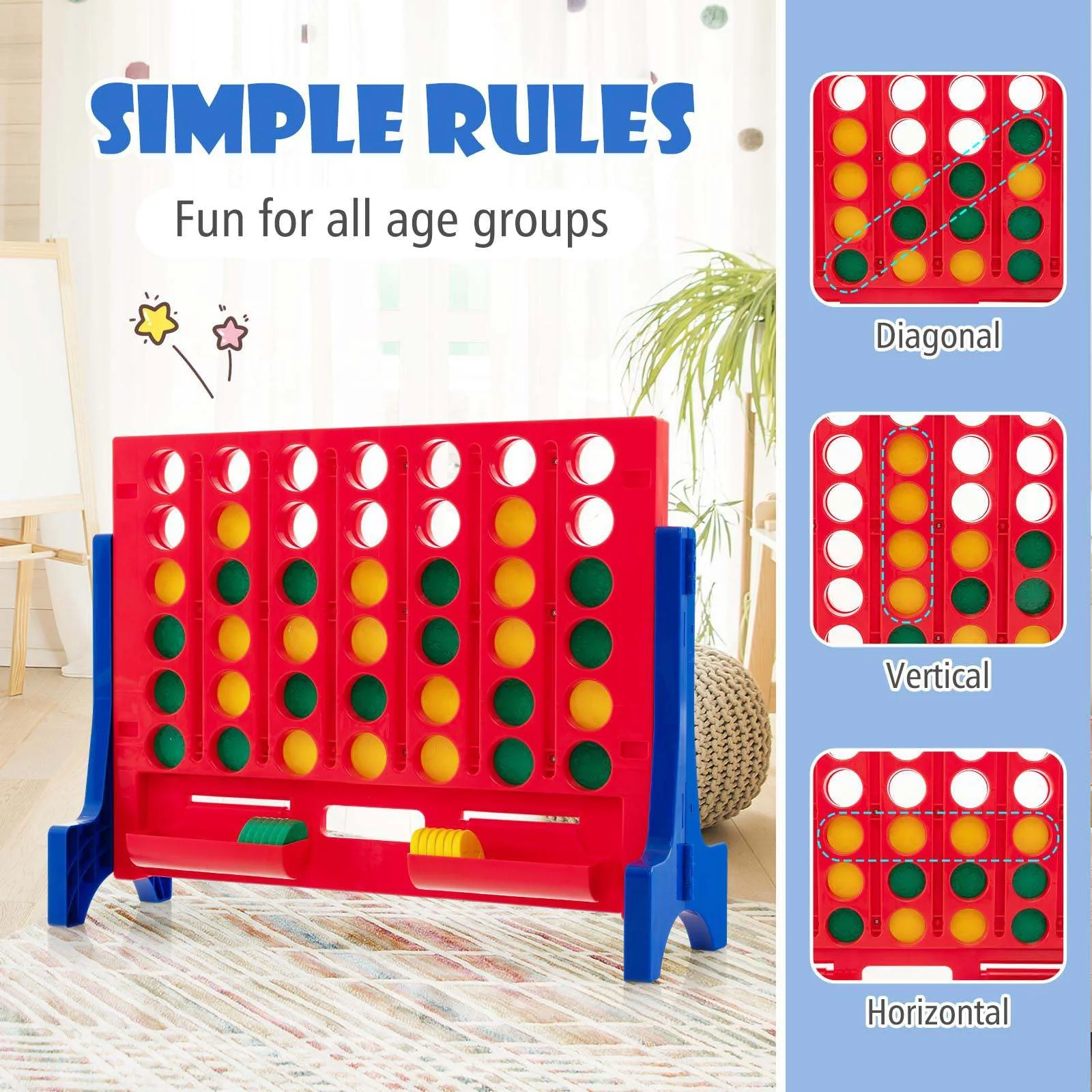 Jumbo 4-to-Score Connect Game Set with Carrying Bag and 42 Chesses - Image 6