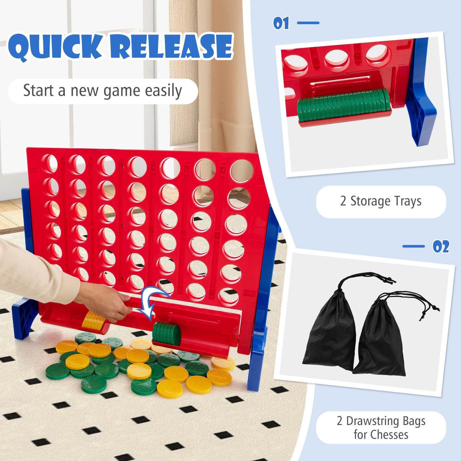 Jumbo 4-to-Score Connect Game Set with Carrying Bag and 42 Chesses - Image 8