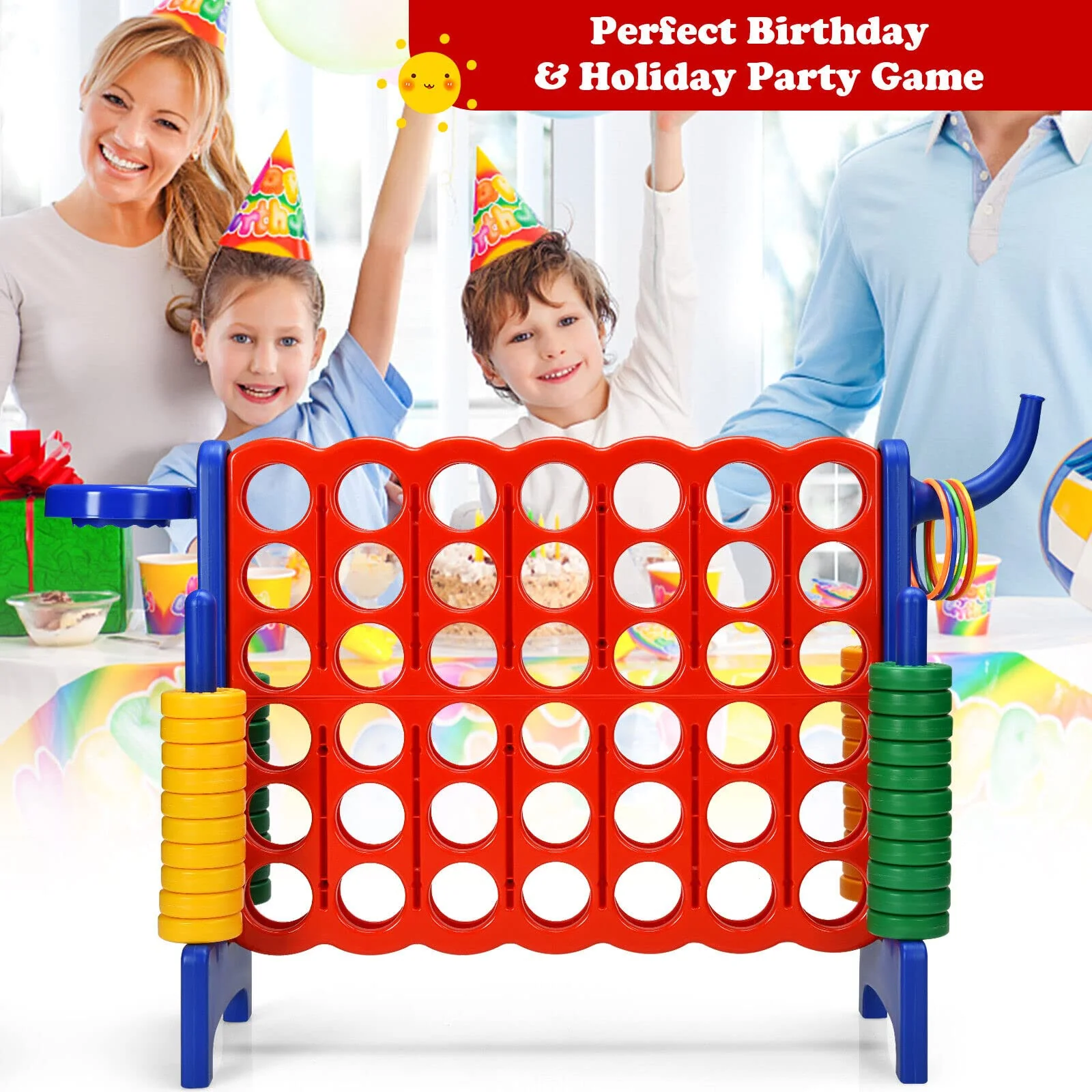 Jumbo 4-to-Score Giant Game Set for Kids with Basketball Hoop - Image 2