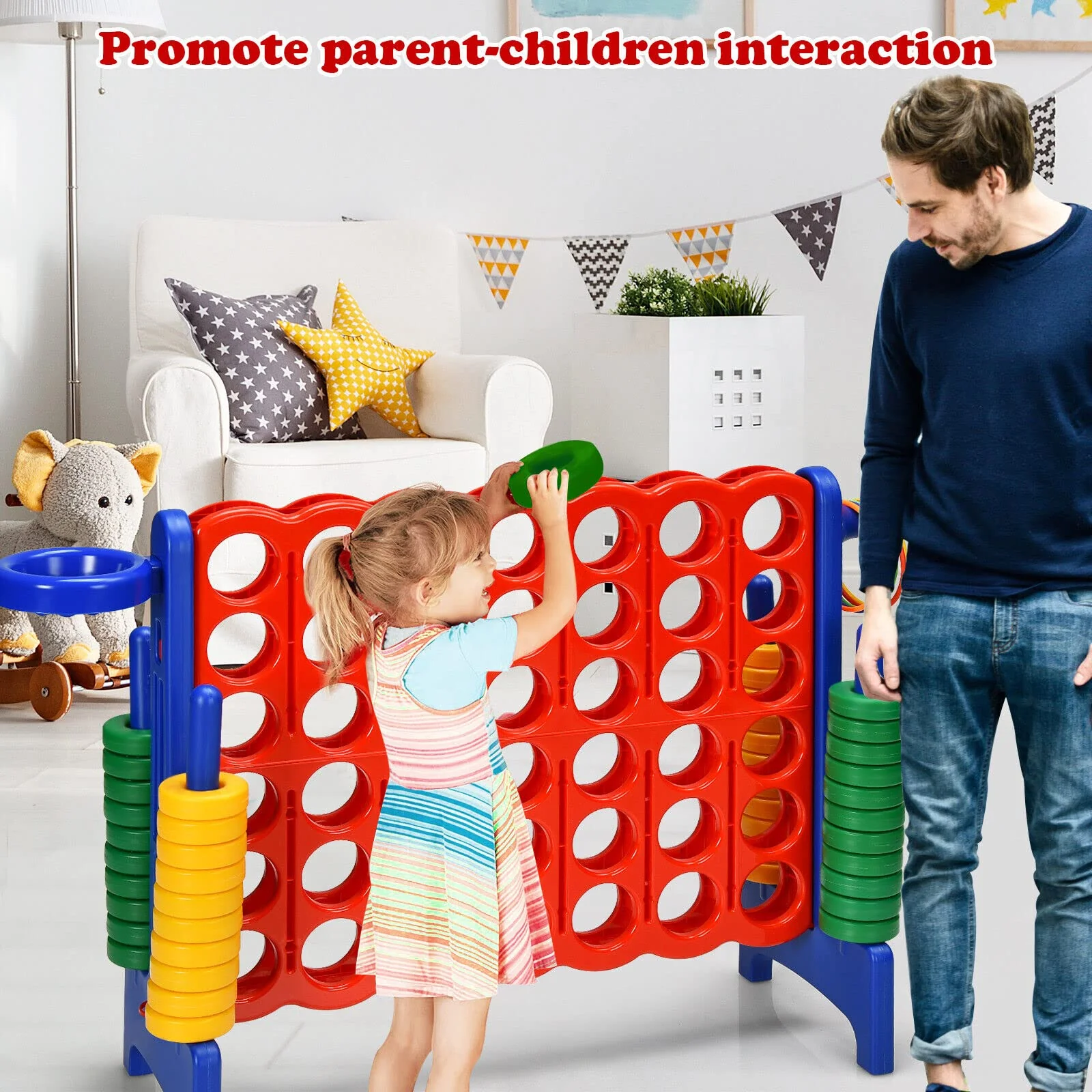 Jumbo 4-to-Score Giant Game Set for Kids with Basketball Hoop - Image 3