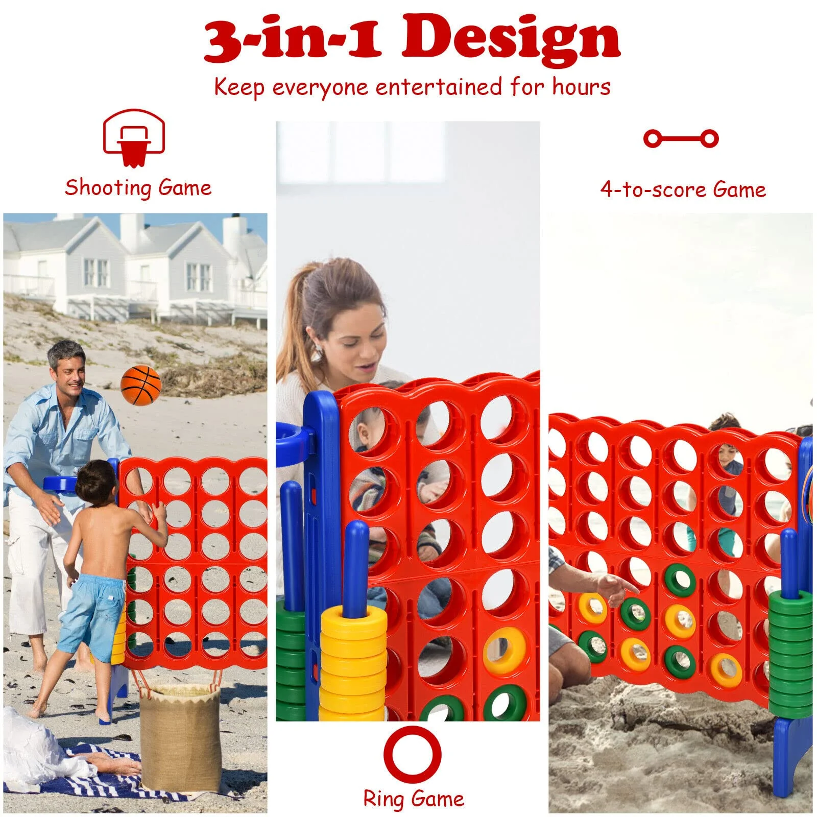Jumbo 4-to-Score Giant Game Set for Kids with Basketball Hoop - Image 4