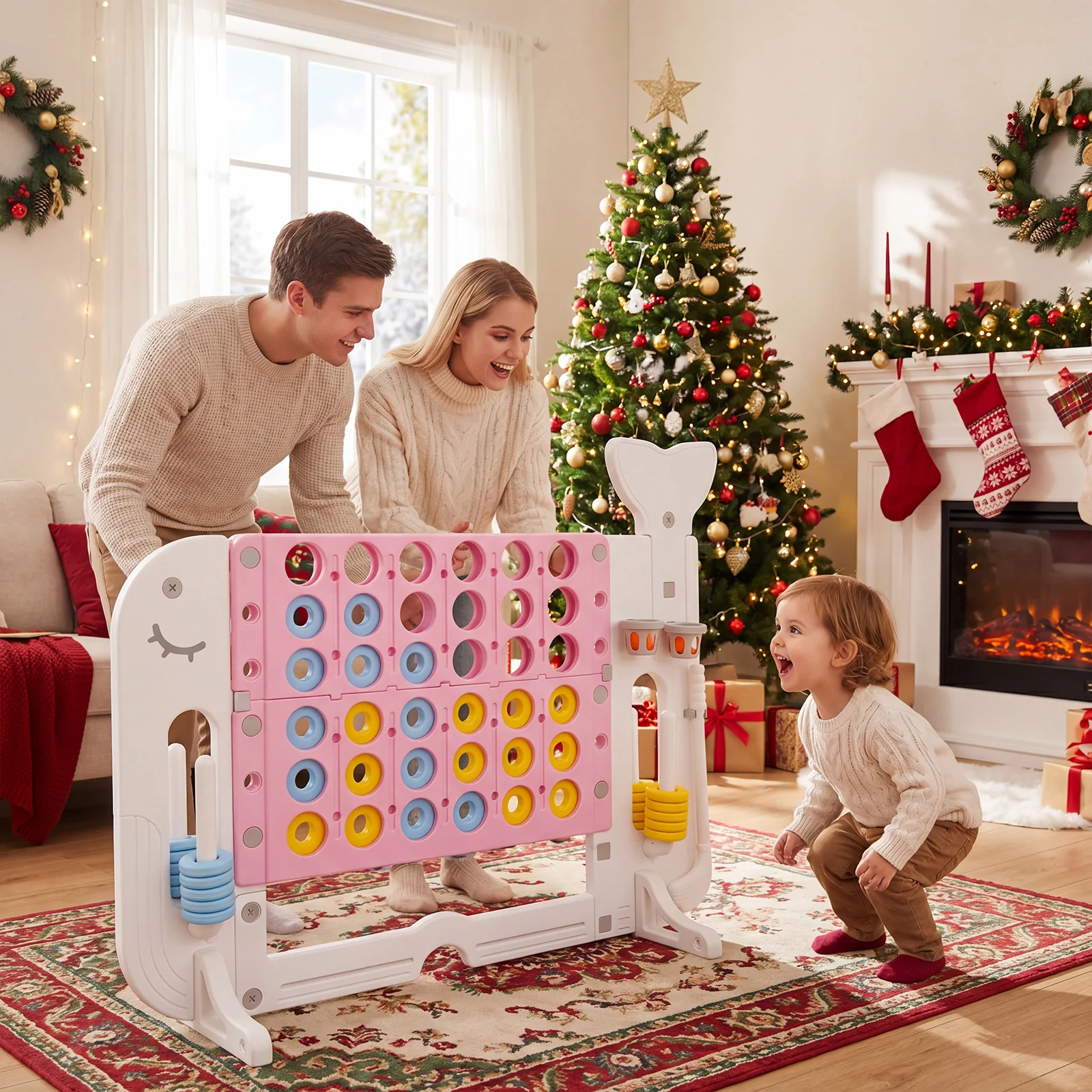 Jumbo 4-to-Score Giant Game Set with 2 Cups Holders for Indoor & Outdoor Holiday Parties - Image 3