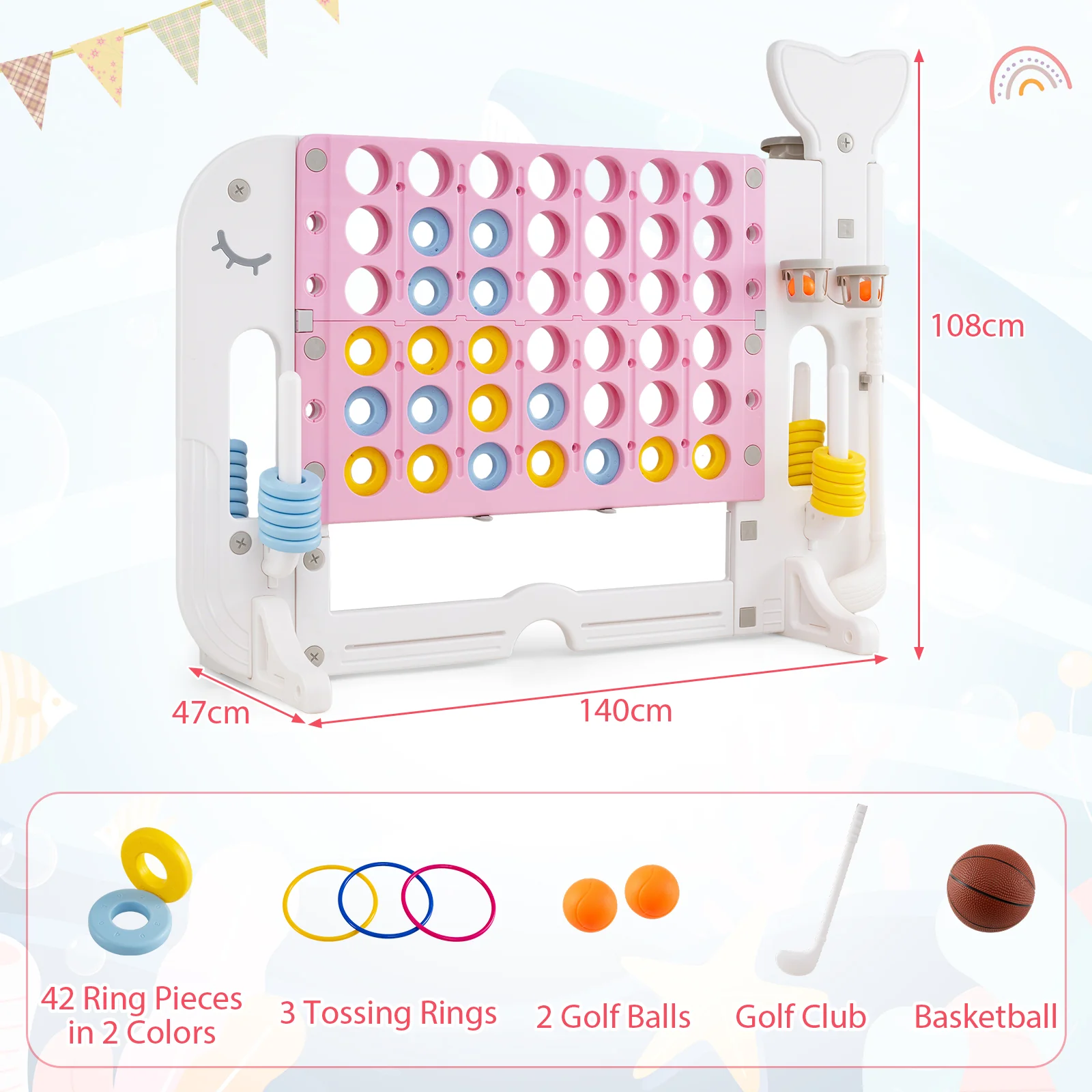 Jumbo 4-to-Score Giant Game Set with 2 Cups Holders for Indoor & Outdoor Holiday Parties - Image 7