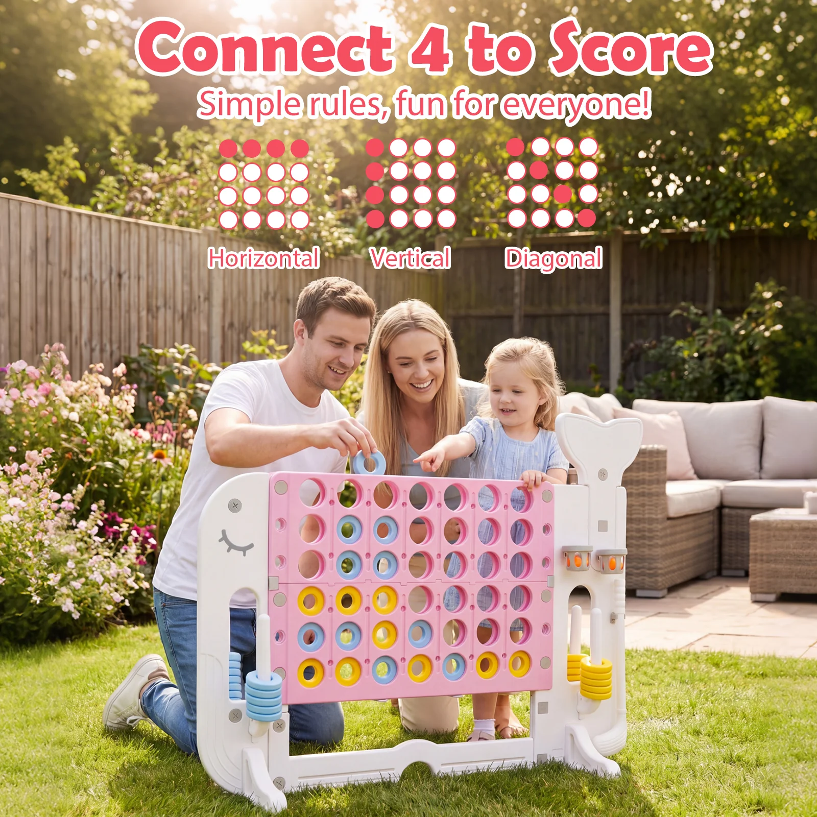 Jumbo 4-to-Score Giant Game Set with 2 Cups Holders for Indoor & Outdoor Holiday Parties - Image 8