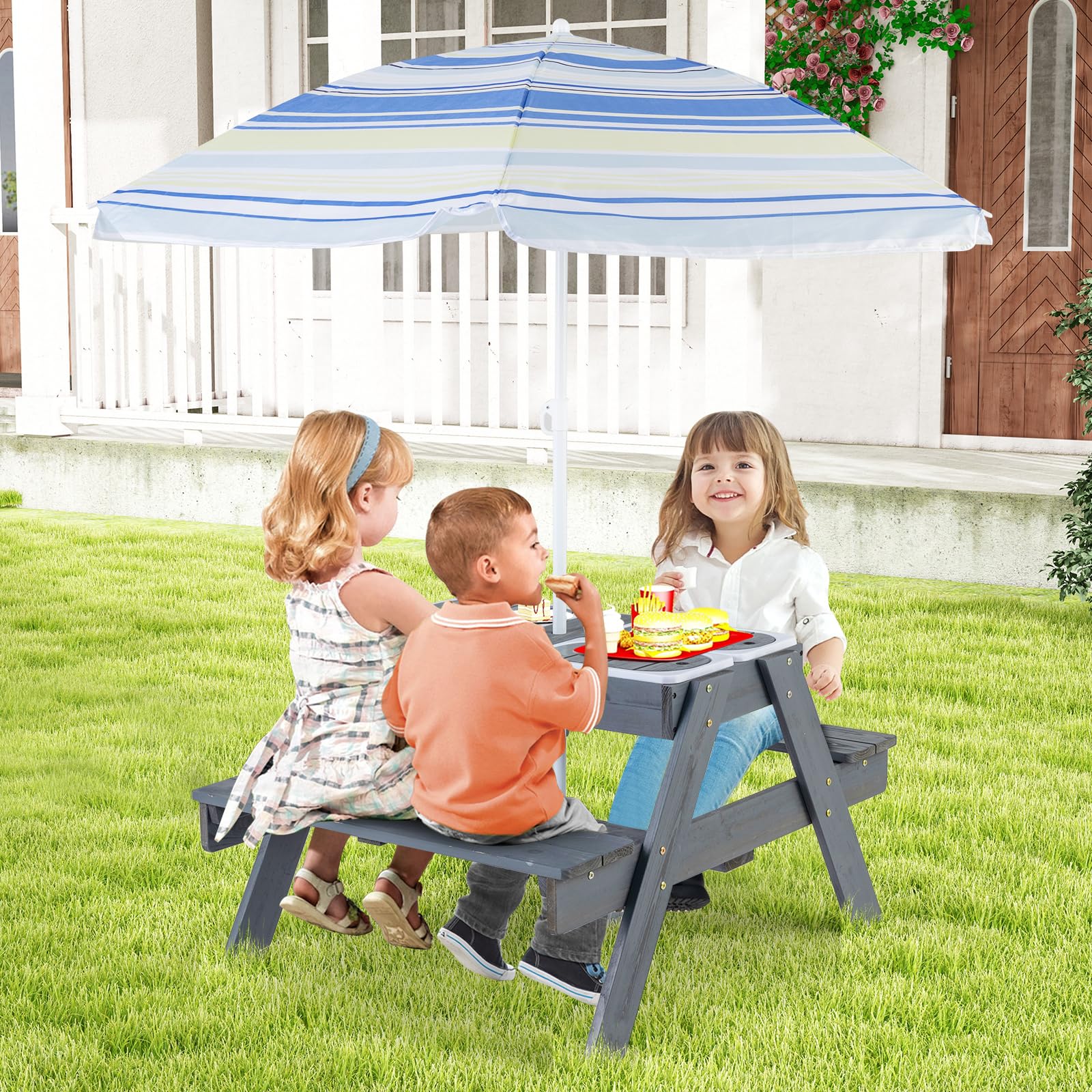 Kids 4-in-1 Sand and Water Table with Removable Boxes and Umbrella - Image 2