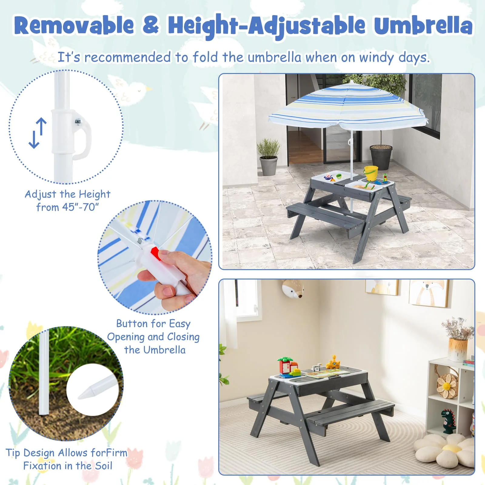 Kids 4-in-1 Sand and Water Table with Removable Boxes and Umbrella - Image 5