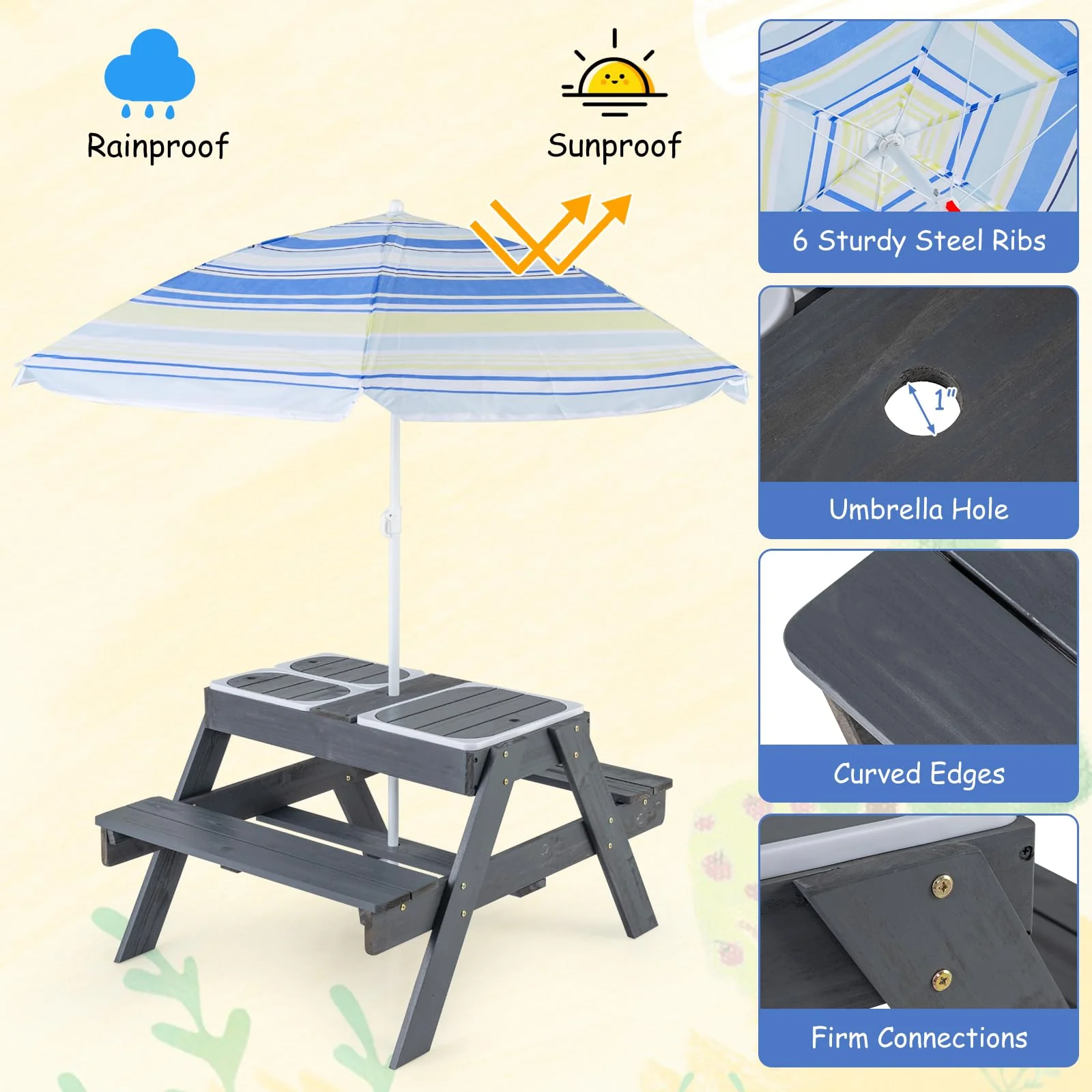 Kids 4-in-1 Sand and Water Table with Removable Boxes and Umbrella - Image 8